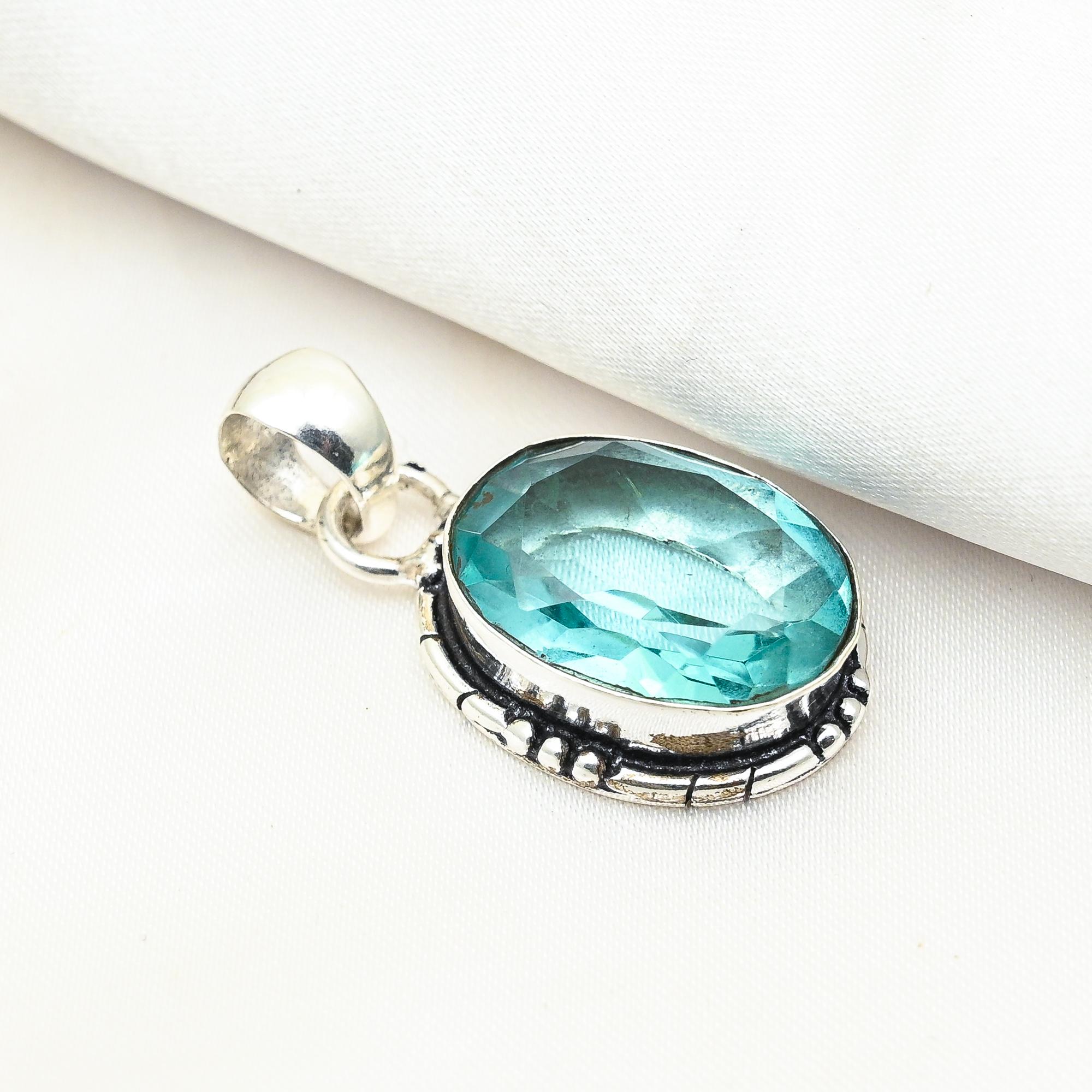 Swiss Blue Topaz Pendant Gemstone Earring, 925 Solid Sterling Silver Pendant Jewelry, Handmade Pendant, Silver Jewelry For Gift