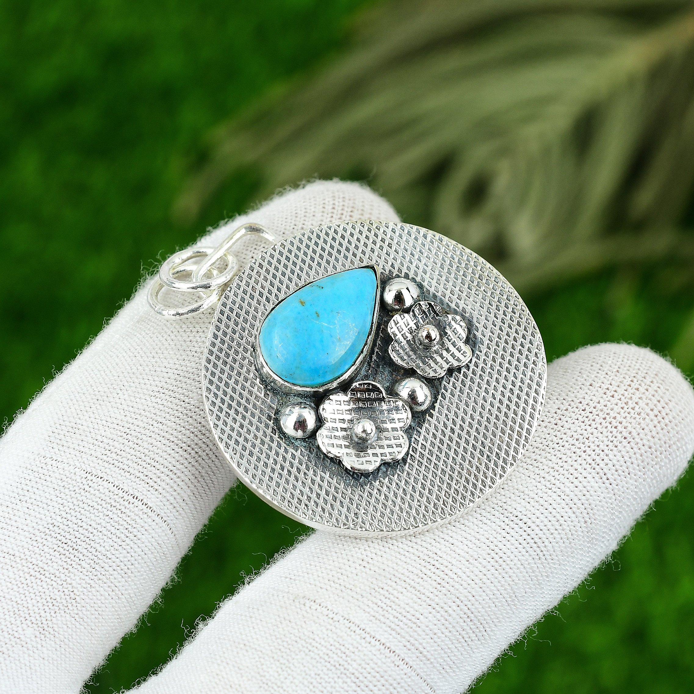 Gift For Her 925 Sterling Silver Natural Arizona Turquoise Gemstone Pendant