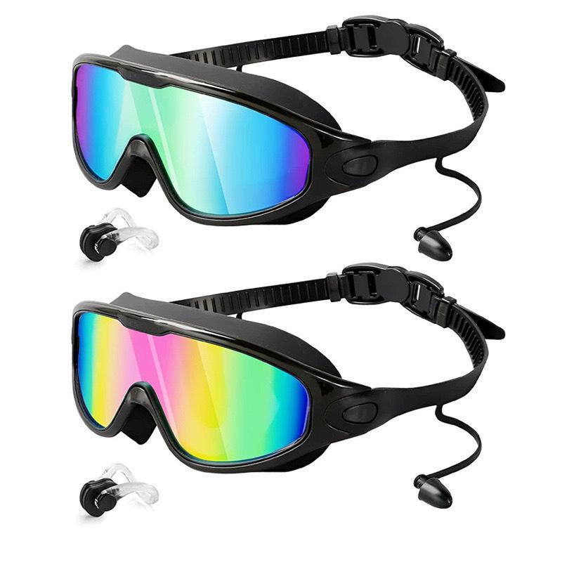Swim Goggles 2 Pack, Wide View Anti Fog&UV Swimming Goggles for Audlt, No Leaking Swim Glasses for Men Women Youth