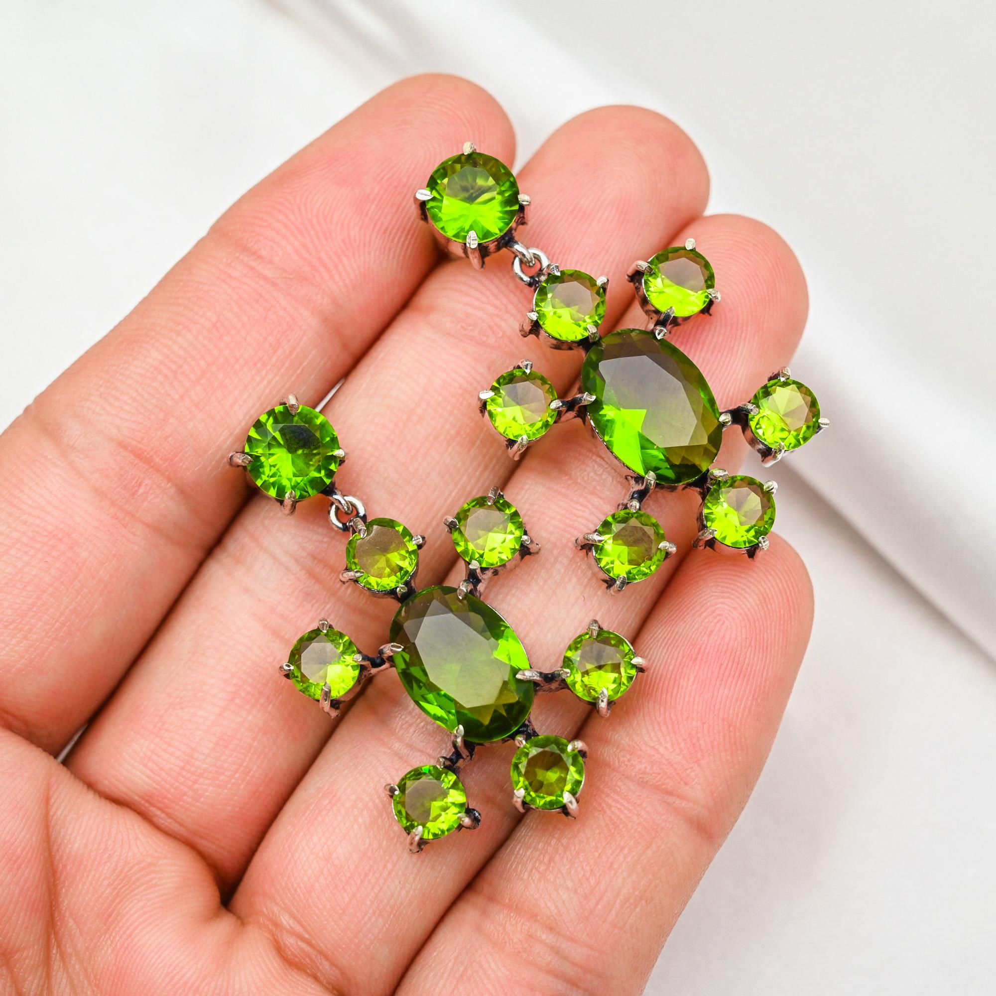 Peridot Earrings Gemstone Jewelry, 925 Solid Sterling Silver Earrings, Handmade Jewelry Birthstone Earrings, Gift For Him