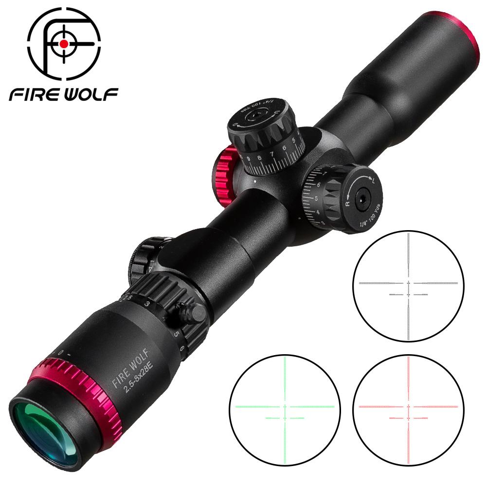 Fire Wolf 2.5-8X28 FFP Hunting Scope Double Cross Red and Green Focusing Tactical Optical Scope