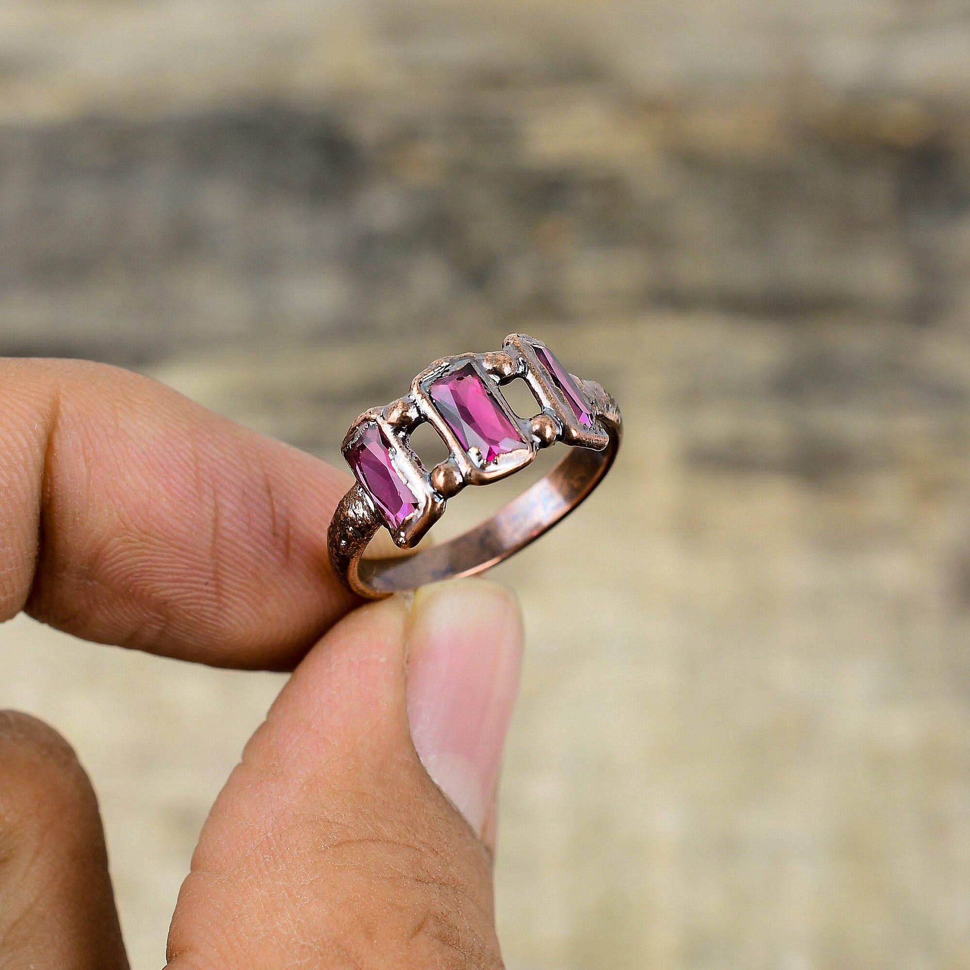 Rosa Turmalin Ring Elektrogeformter Kupferring Schöner Edelstein Handgefertigter Ring Elektrogeformter Kupferschmuck Zum Verschenken Erhältlich in Ringgröße