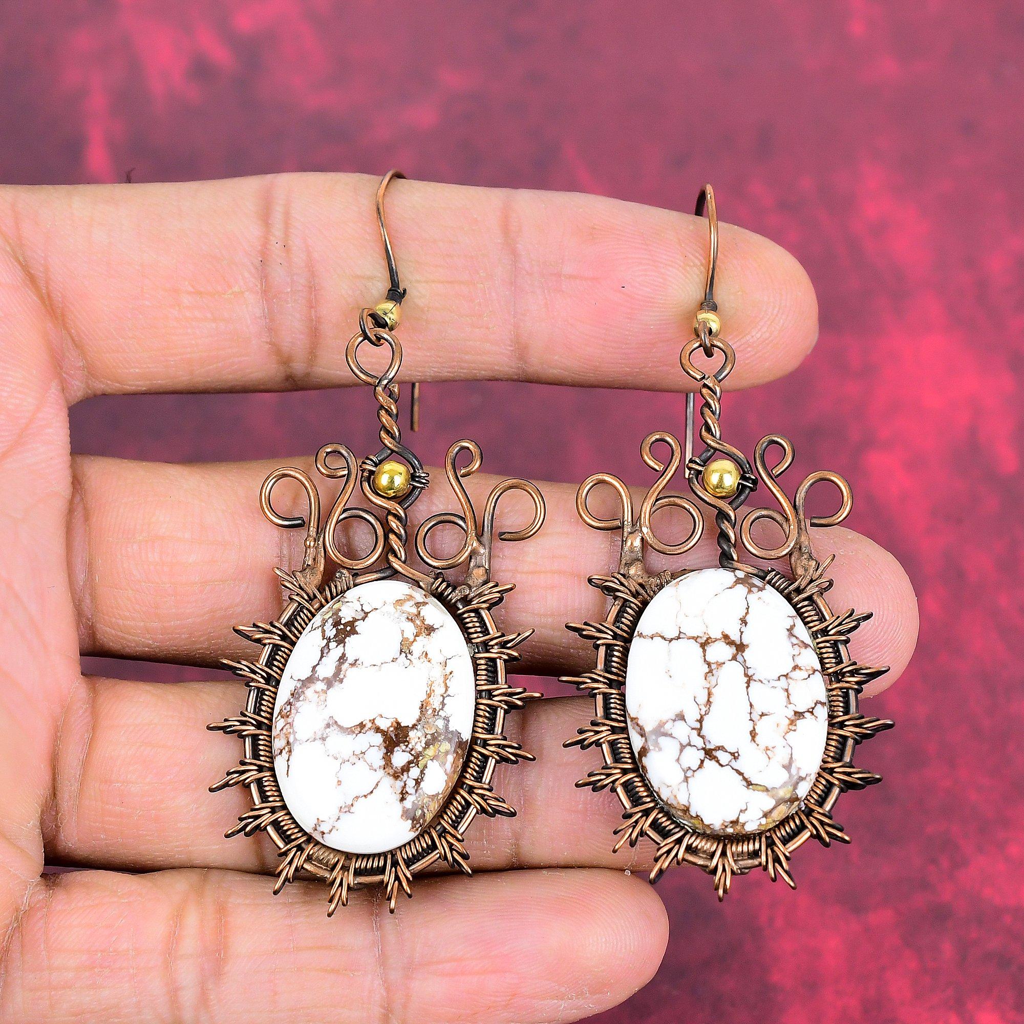Wild horse magnesite earring copper wire wrapped earring dainty copper jewelry handmade gemstone earrings gifts for her wire weaving jewelry