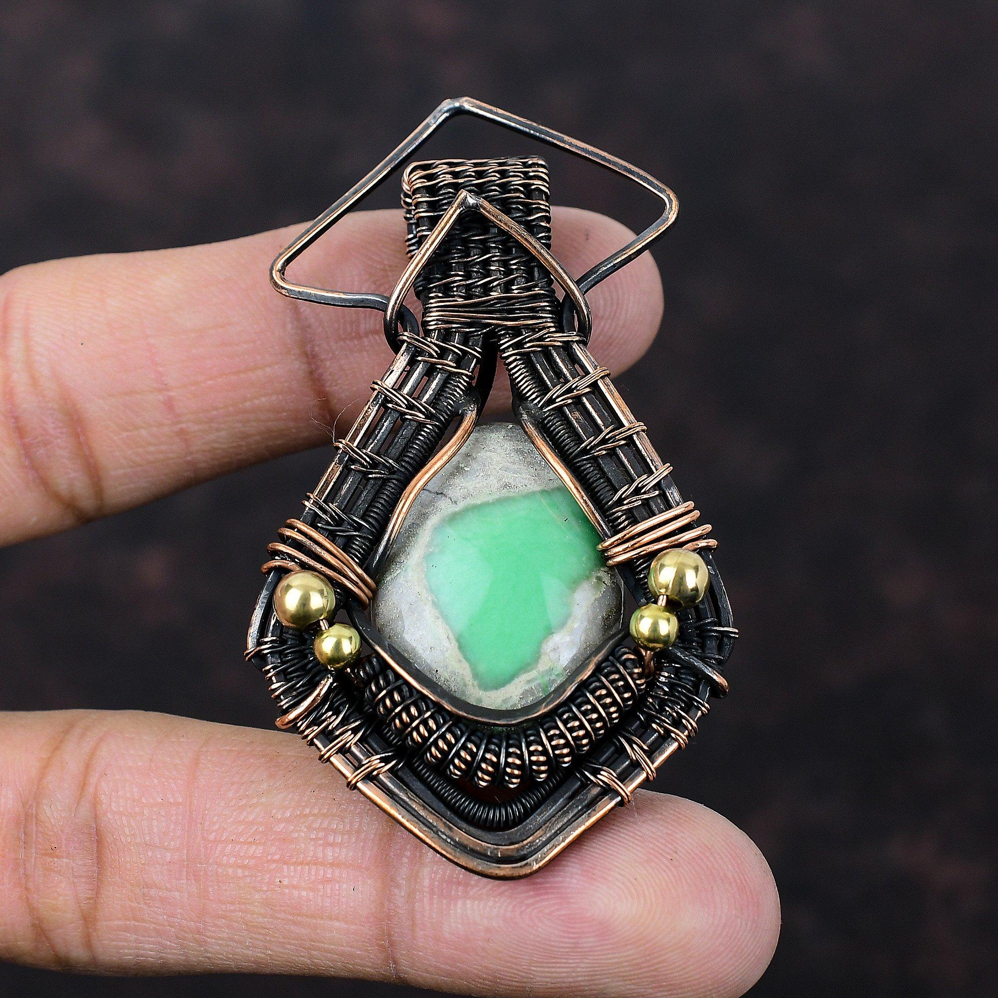 Variscite Pendant Copper Wire Wrapped Pendant Gemstone Jewelry Handmade Pendant Unique Copper Wire Wrap Jewelry Stylish Pendant Gift For Mom