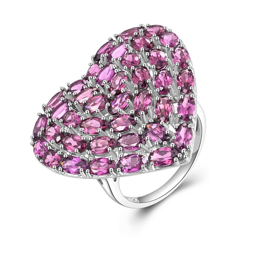 Gorgeous Romantic Heart Shaped Large Ring with Natural 12ct Rhodolite for Women S925 Silver Fine Jewelry Anniversary Engagement