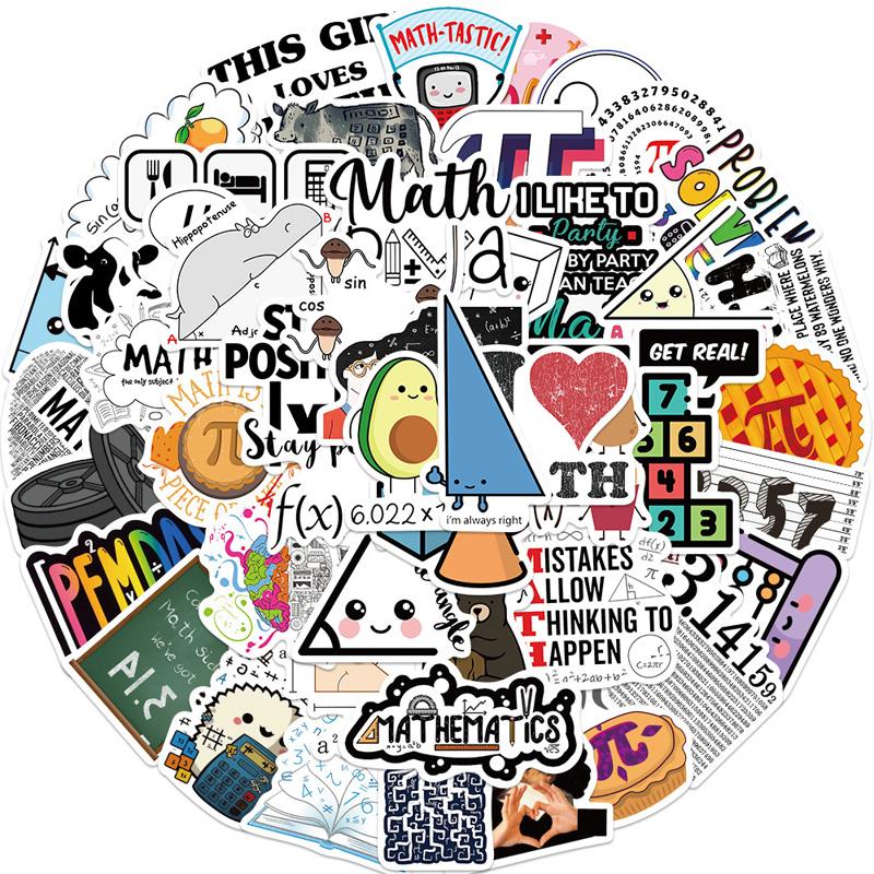 50 Stück mathematische Formel-Doodle-Aufkleber, wasserdichte PVC-Aufkleber für Laptop, Koffer, Kühlschrank, Skateboard, Dekoration