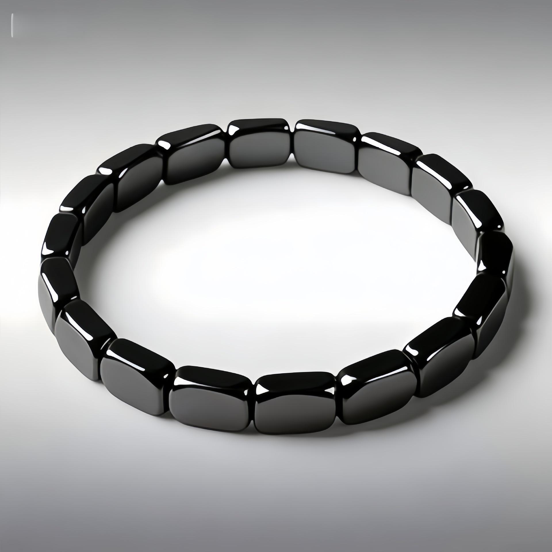 Schwarzes Hämatit Quadrat Perlen Stretch Armband Elastisch Perlen Unisex Minimalistisch