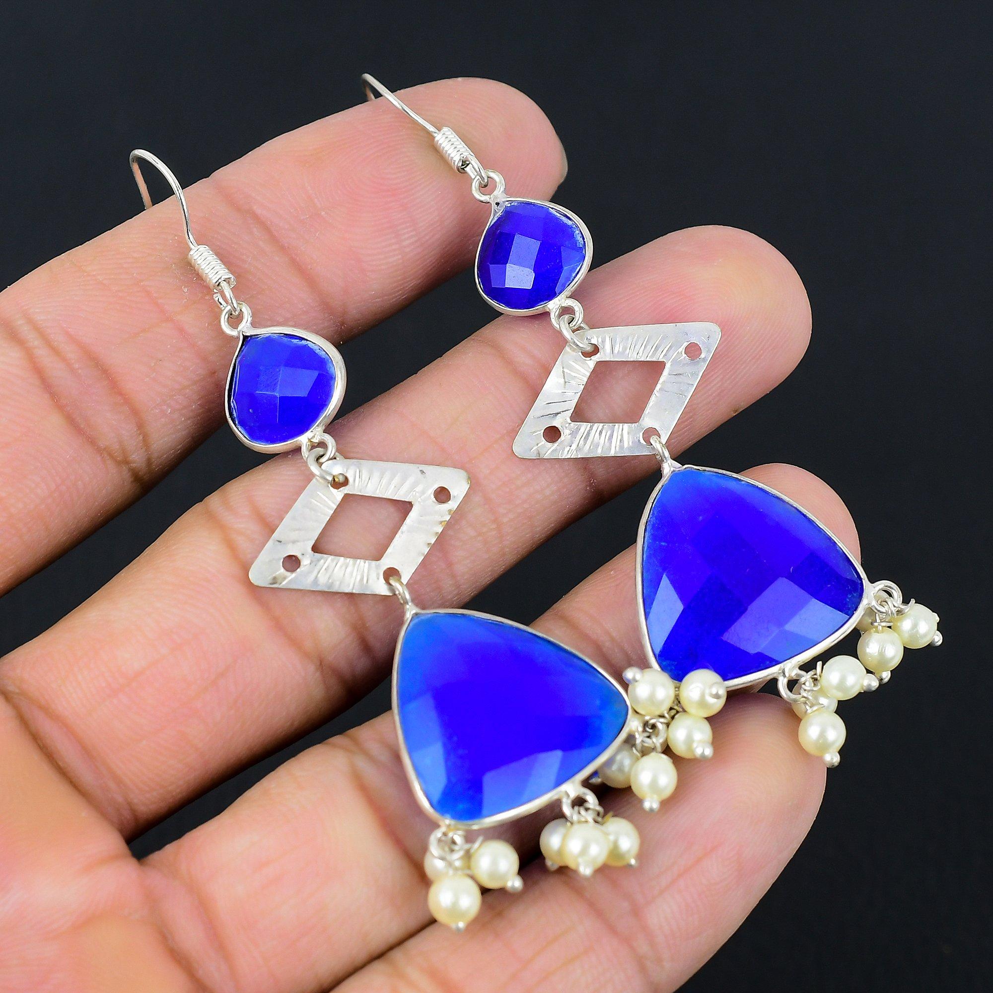 Daughters Day Sale Natural Blue Sapphire Dangle Earrings Jewelry Sterling Silver