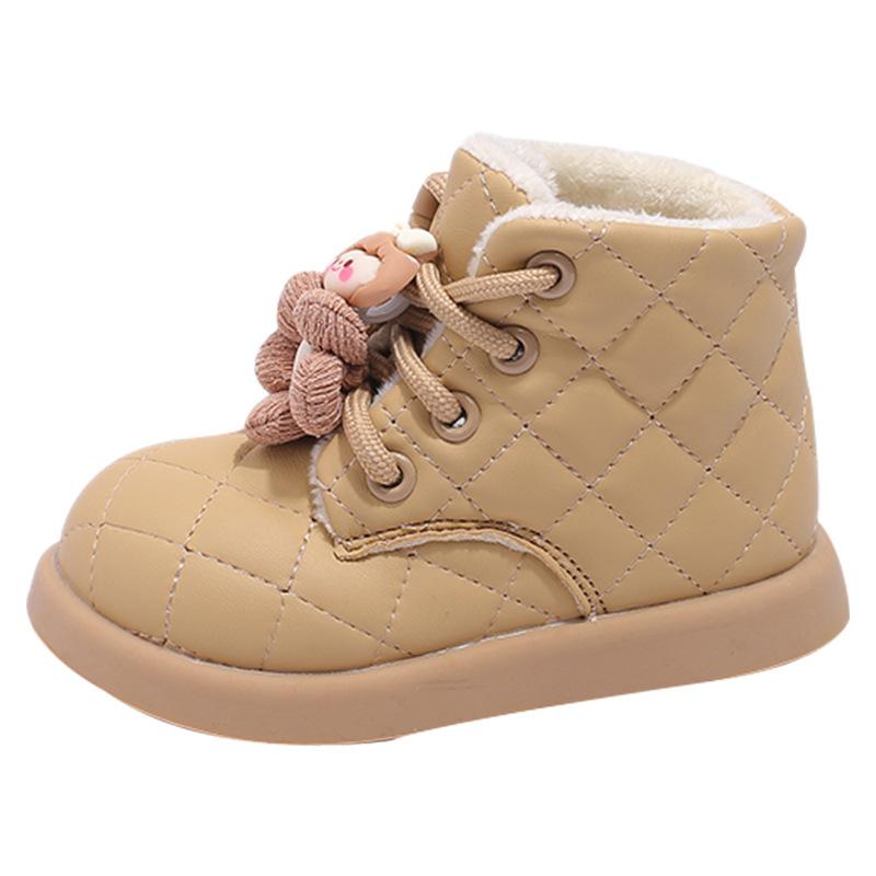 Children's Fashion Boots Khaki Color Boys Girls Baby Padded Warm Cotton Shoes Autumn Winter Beige Kids Baby Short Leather Boots