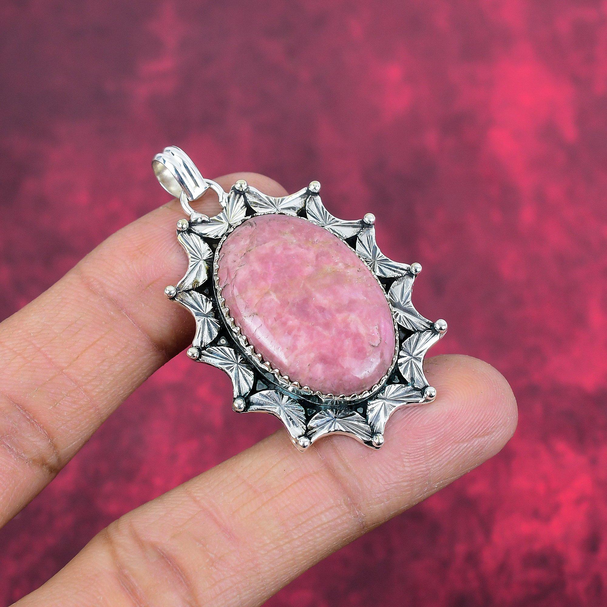 Bijuterii rodonite, pandantiv din argint solid 925 bijuterii cu pietre prețioase lucrate manual, cadouri pentru soție pandantiv nou-nouț