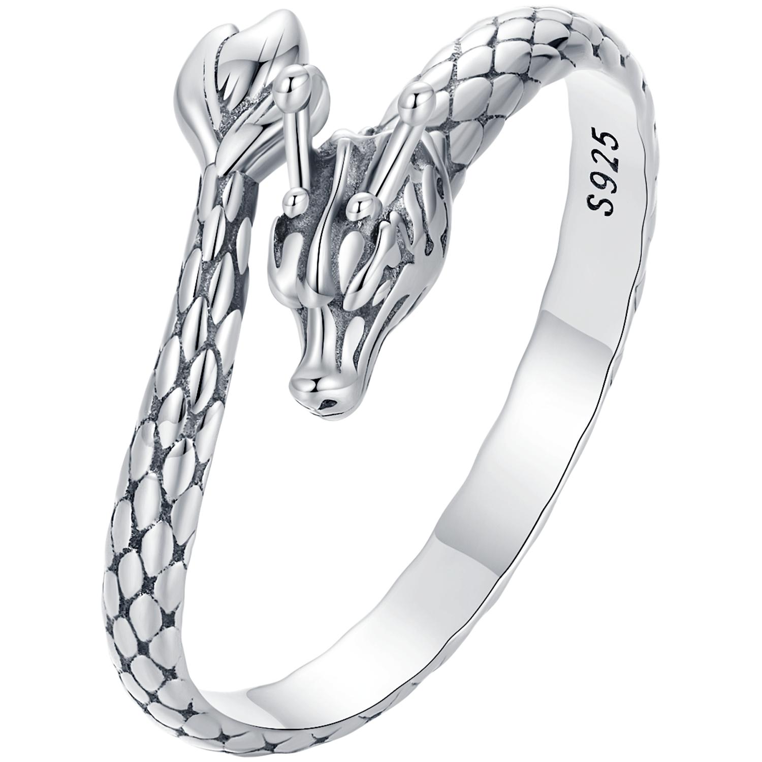 WOSTU Vintage 925 Sterling Silver Dragon Opening Ring For Women Lucky Gothic Animal Stackable Rings Party Punk Hiphop Gift