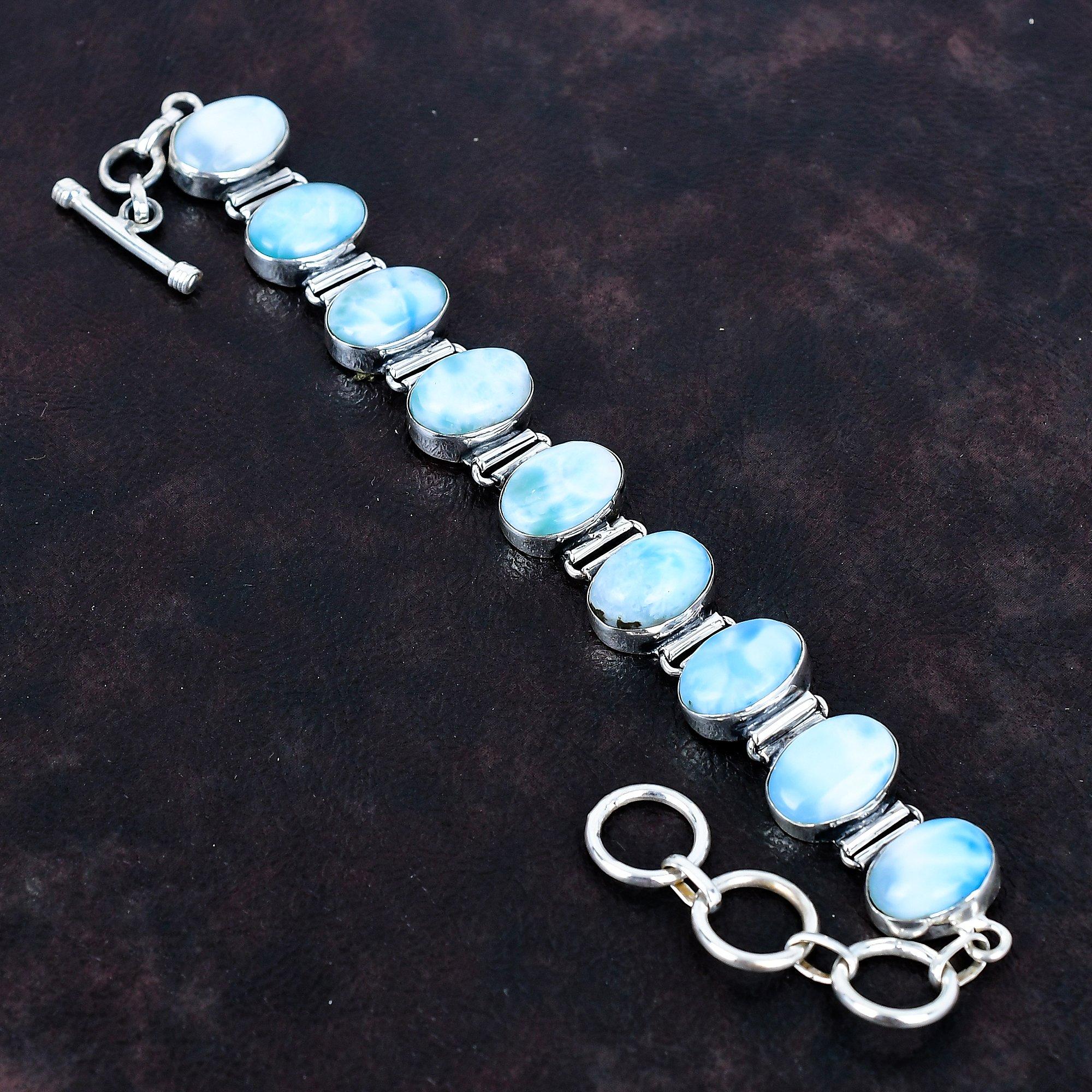 Larimar Bracelet Gemstone Bracelet Elegant Jewelry 925 Sterling Silver Bracelet Adjustable Chain Bracelet Handmade Bracelet Engagement Gifts