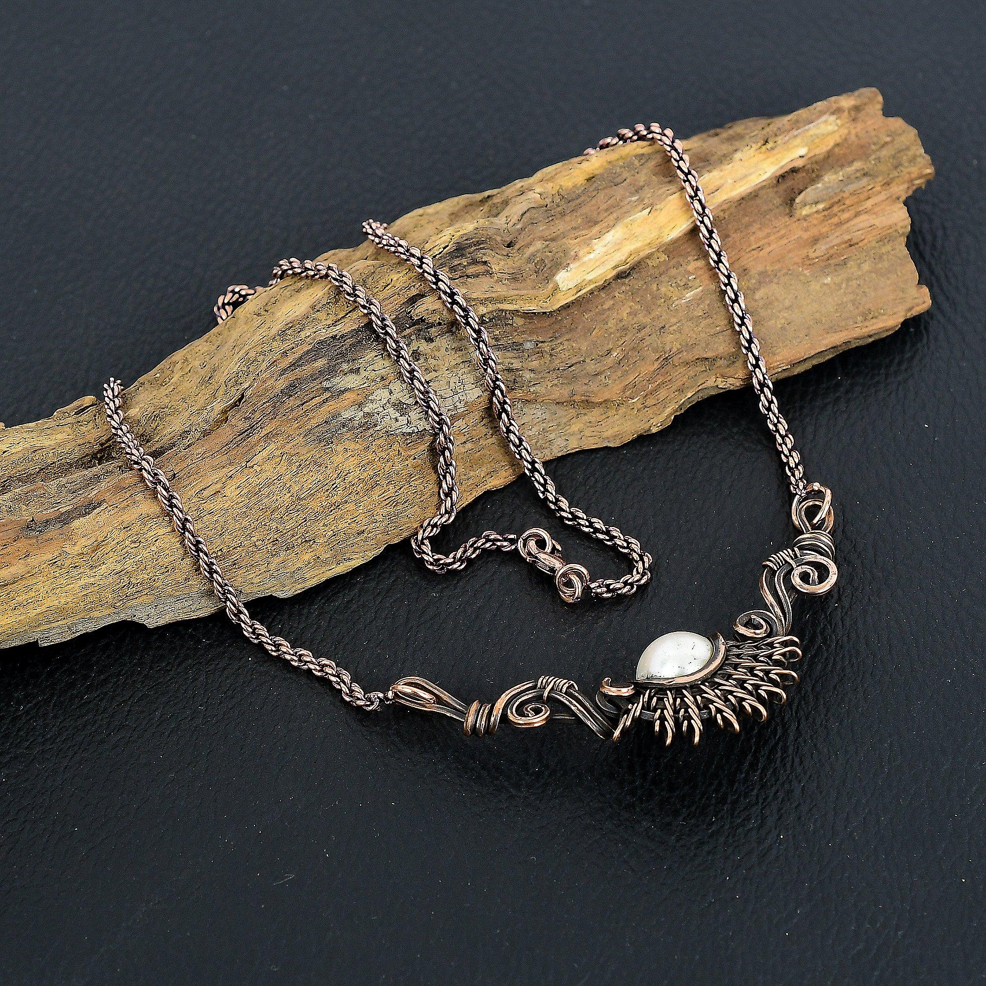 Pearl Gemstone Beautiful Handmade Copper Jewelry Necklace For Her
