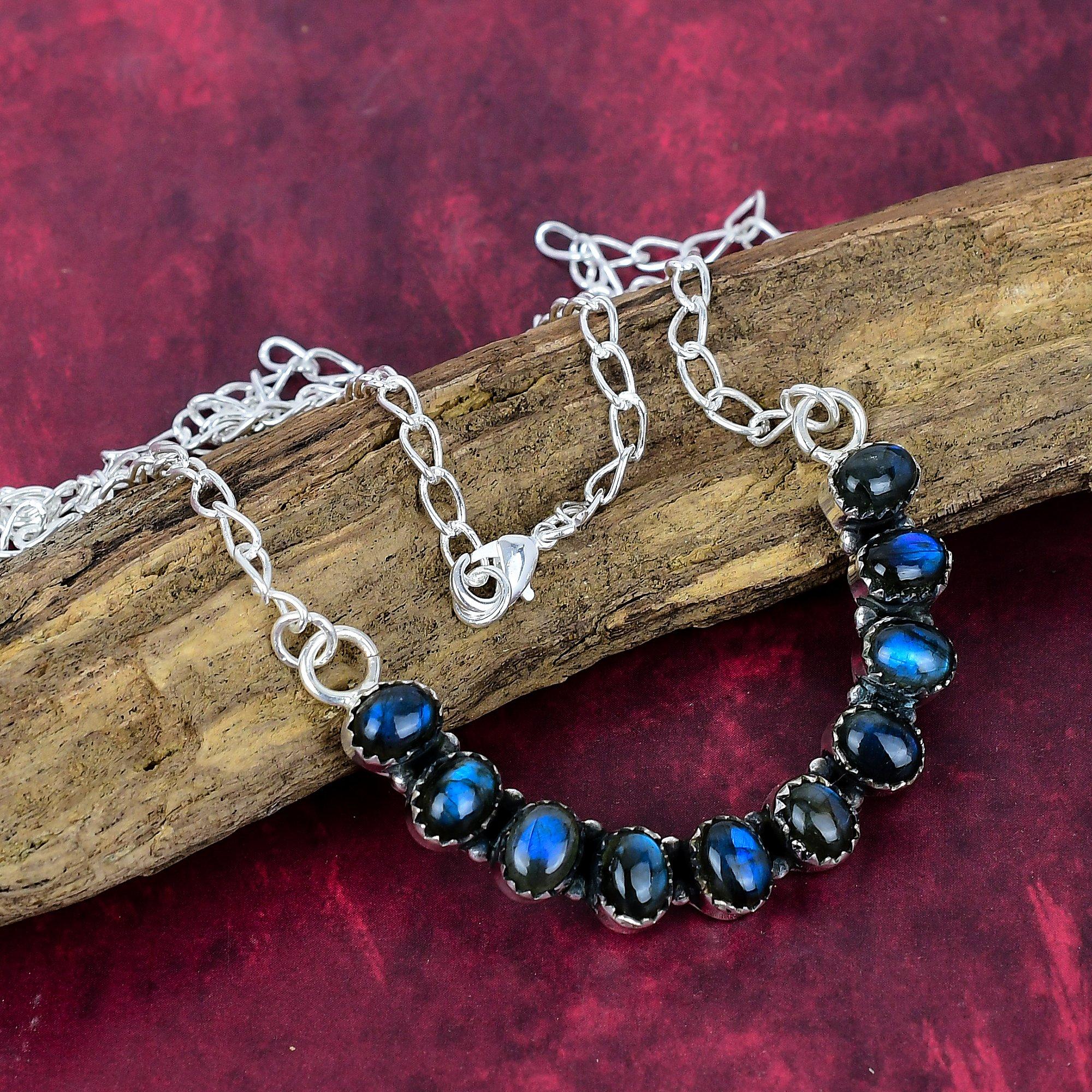 Labradoryt Naszyjnik z litego srebra próby 925, Ręcznie robiony naszyjnik z kamieniami szlachetnymi, Na Dzień Pamięci