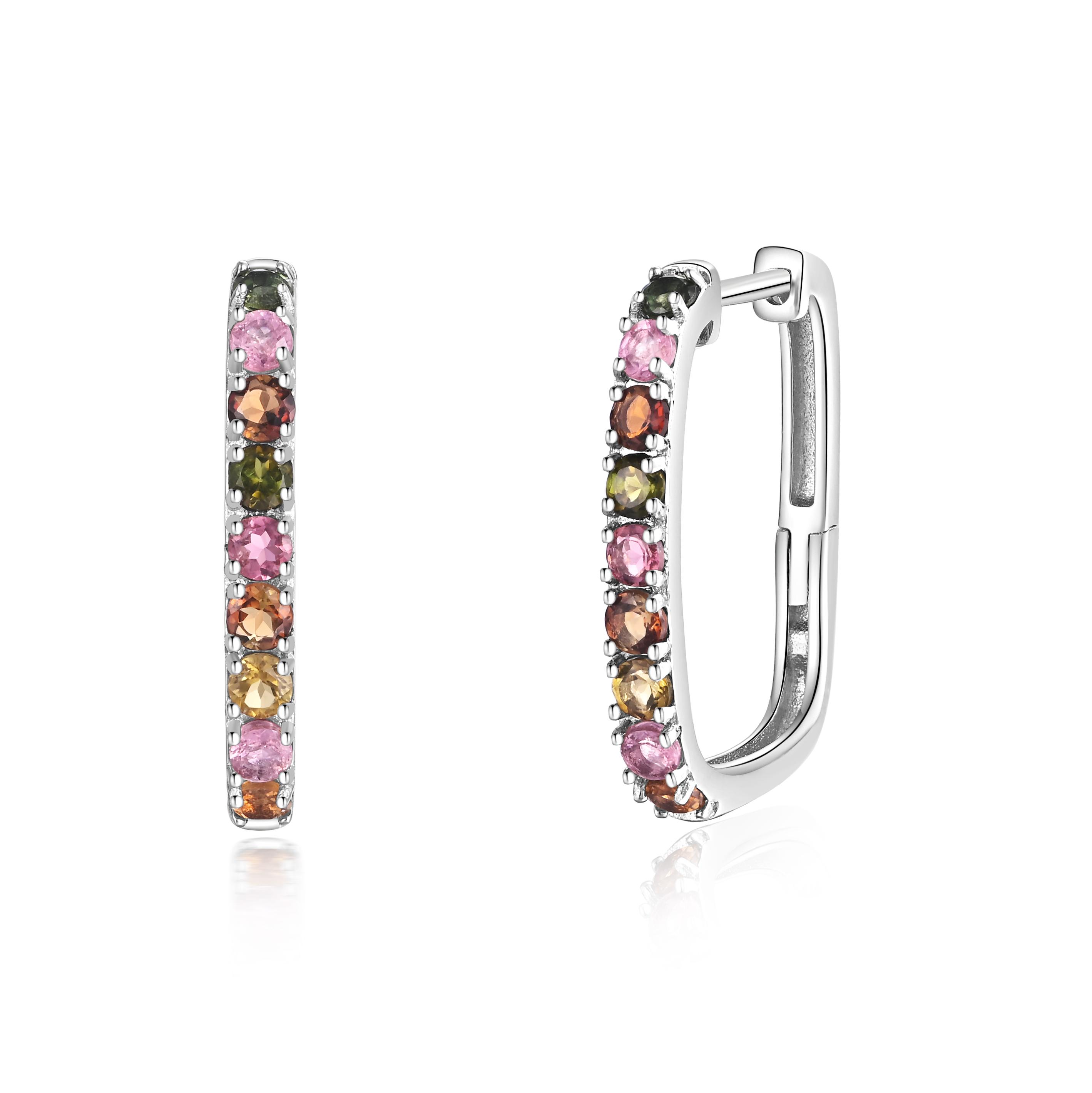 Multi-colored Natural Tourmaline Gemstone Earrings for Women 925 Sterling Silver Fine Jewelry Anniversary Gift