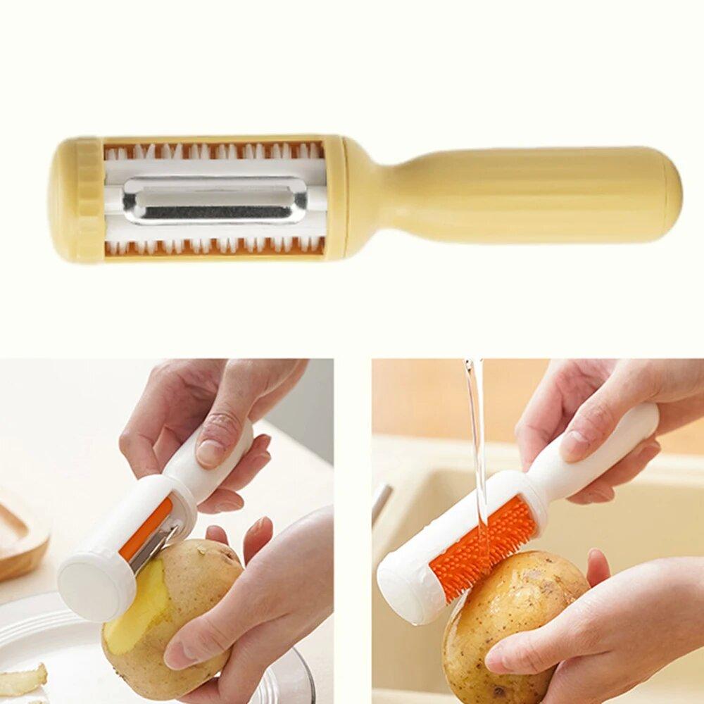Pelapatate Multifunzionale 2 in 1 con Spazzola per Lavare Pelapatate per Verdure e Frutta Spazzola per Lavare Cetriolo Pelapatate Mela Frutta Raschietto Domestico