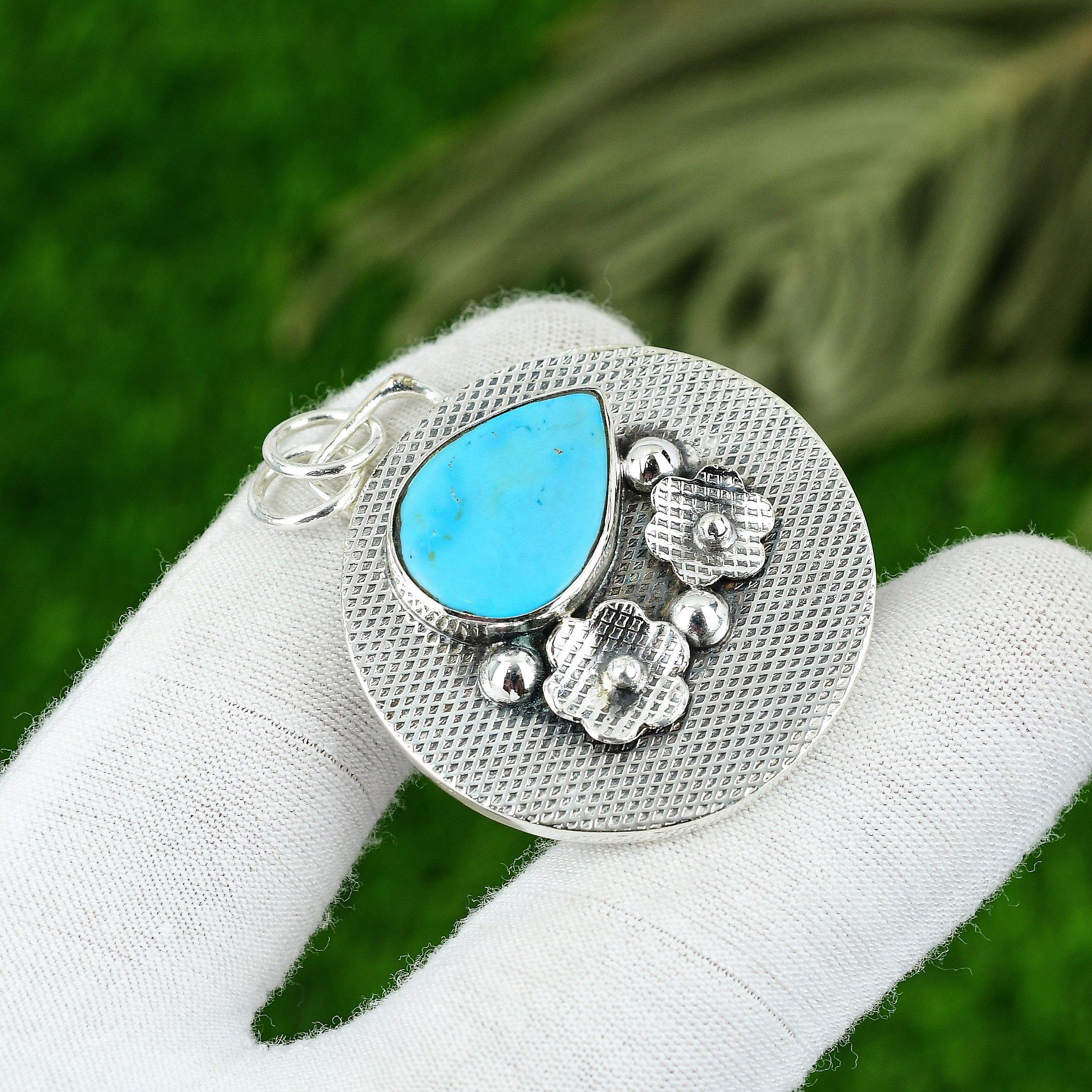 Natural Arizona Turquoise Gemstone Pendant 925 Sterling Silver Jewelry For Girls