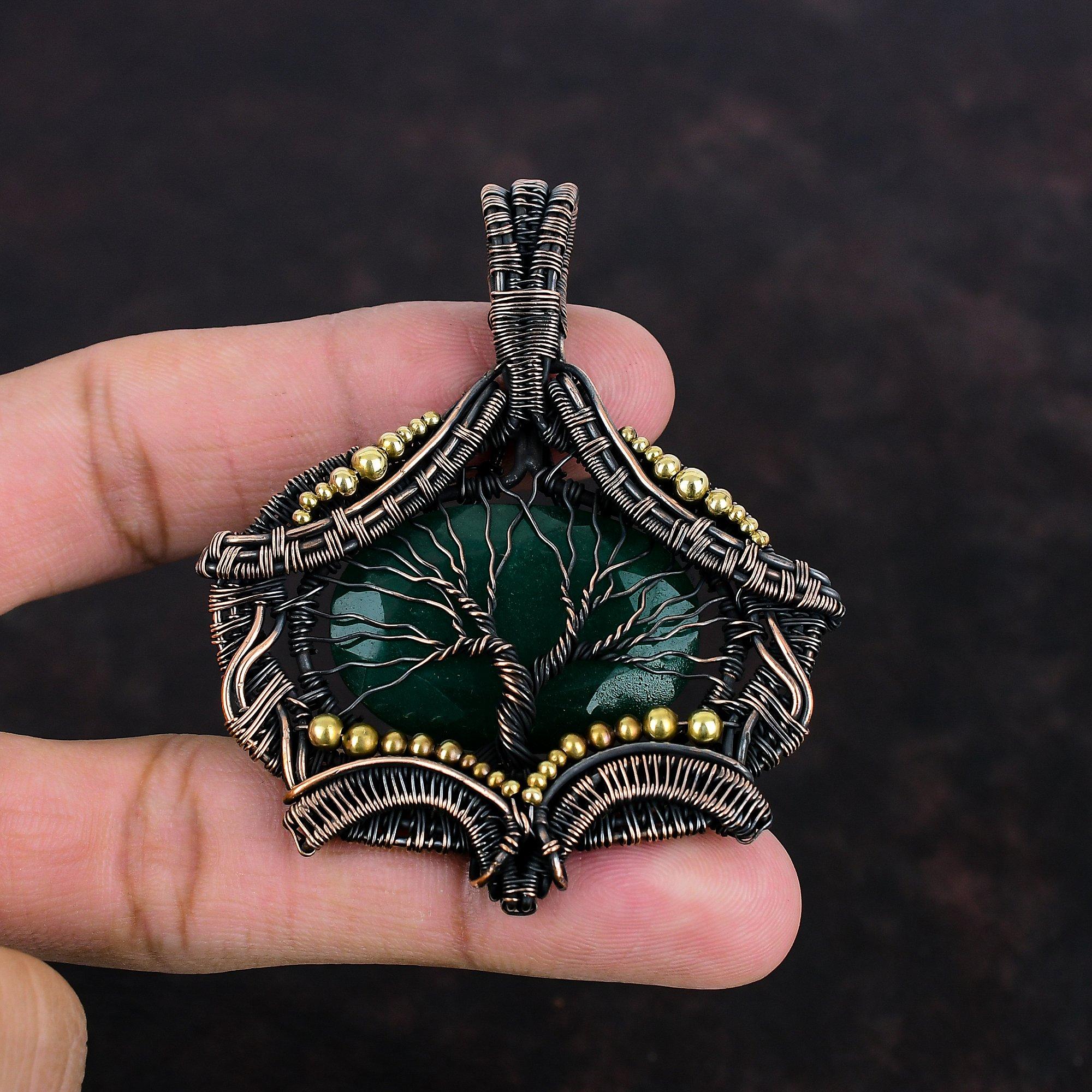 Tree Of Life Faceted Zambian Emerald Pendant Copper Wire Wrapped Pendant Handmade Copper Jewelry Natural Gemstone Pendant Anniversary Gifts