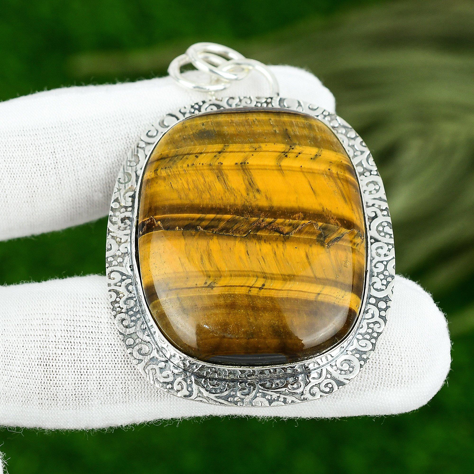 925 Sterlingsilber Strahlender Natürlicher Tigerauge Ehefrau Verlobungsanhänger Schmuck
