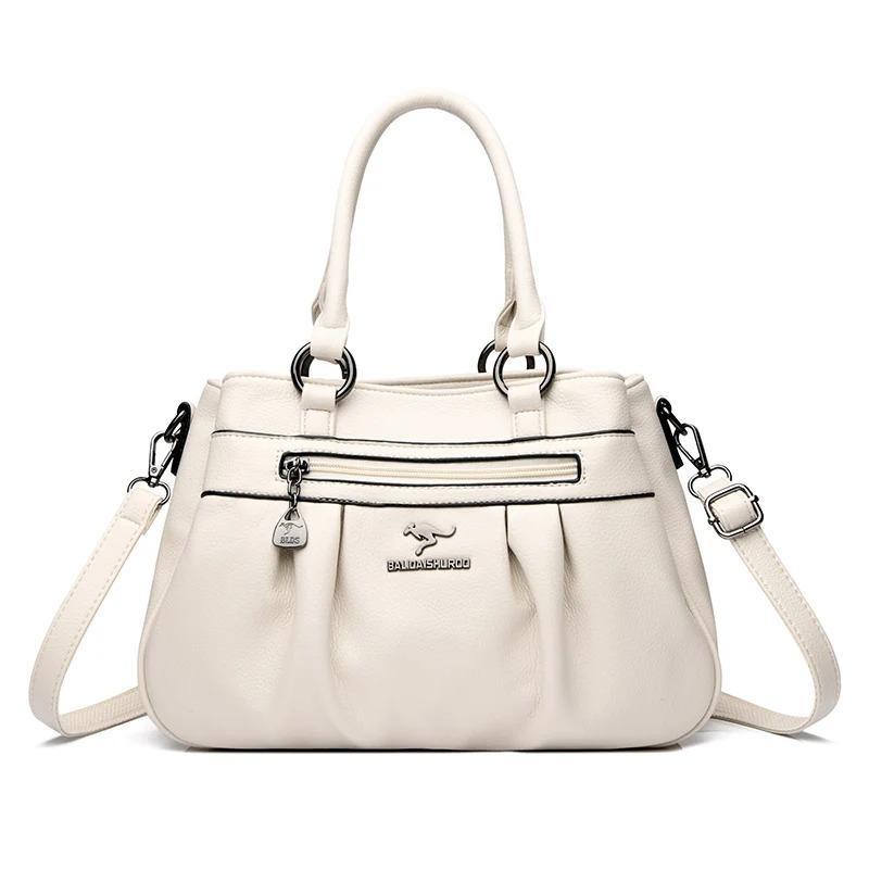Large Capacity Tote Bag for women/Leather Womens/Ladies Ruched Leather Handbag