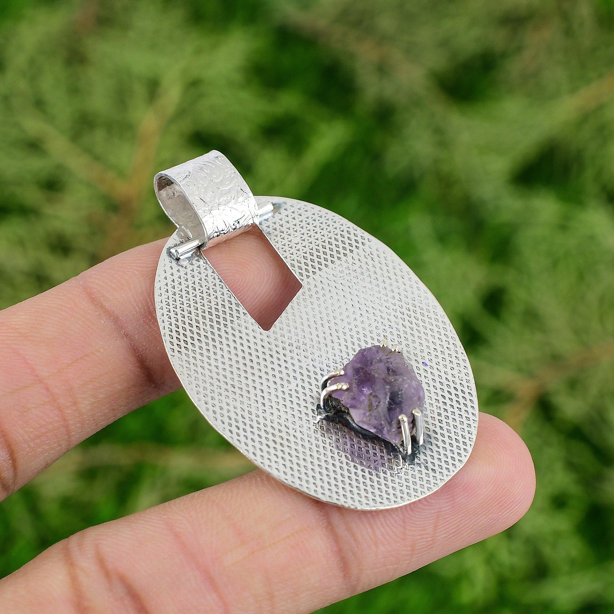 Daughters Day Sale Sterling Silver Natural African Amethyst Rough Mother Pendant