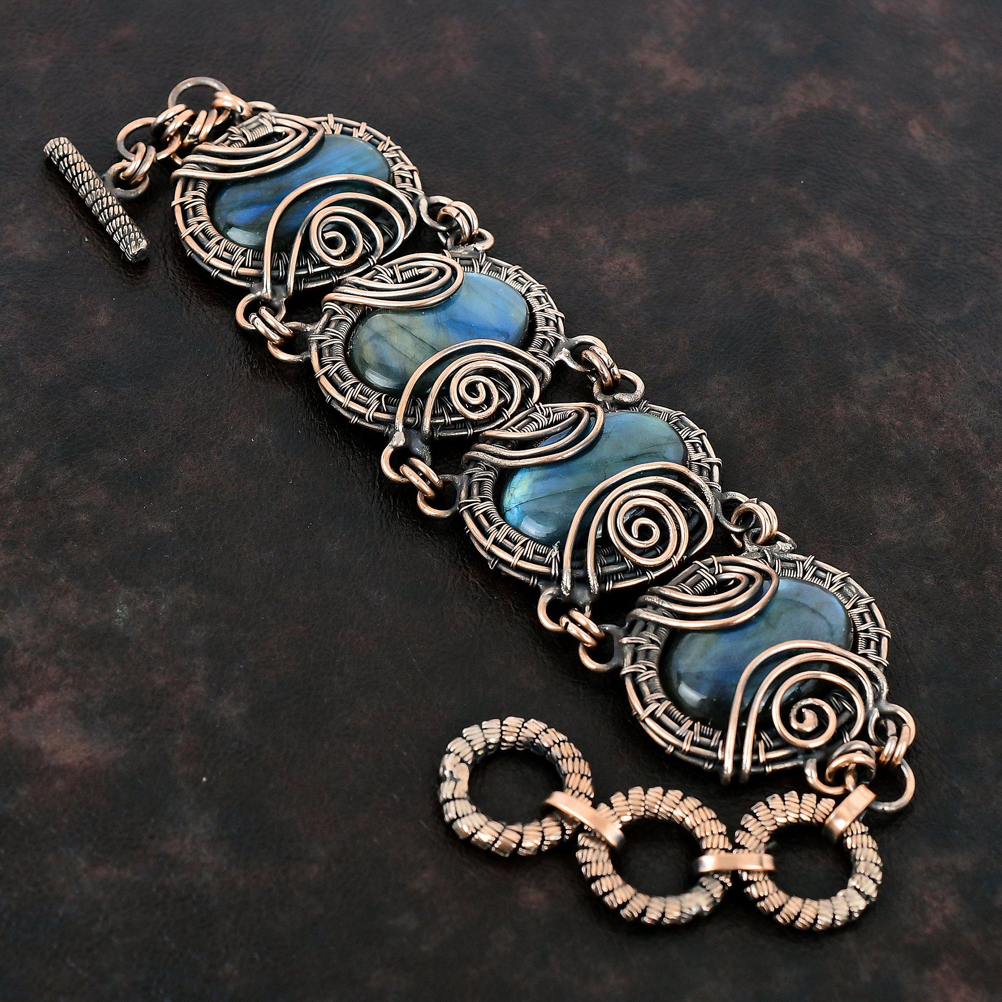 Labradorite Bracelet Copper Wire Wrapped Bracelet Adjustable Chain Bracelet Gemstone Copper Jewelry Handmade Elegant Bracelet Gifts For Him