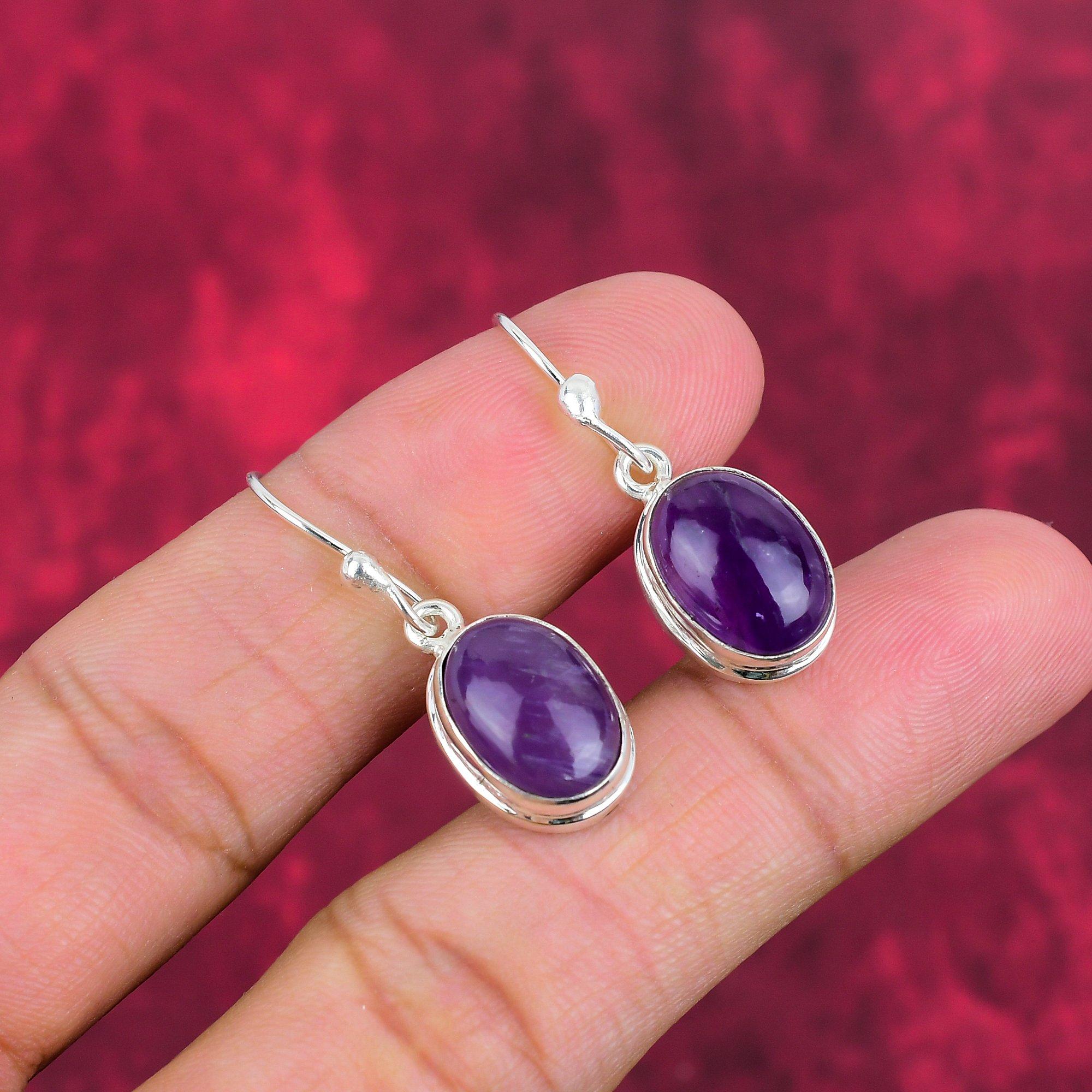 Kolczyki z ametystu Biżuteria z kamieni szlachetnych, kolczyki ze srebra próby 925, prezent dla kobiet ręcznie robione kolczyki