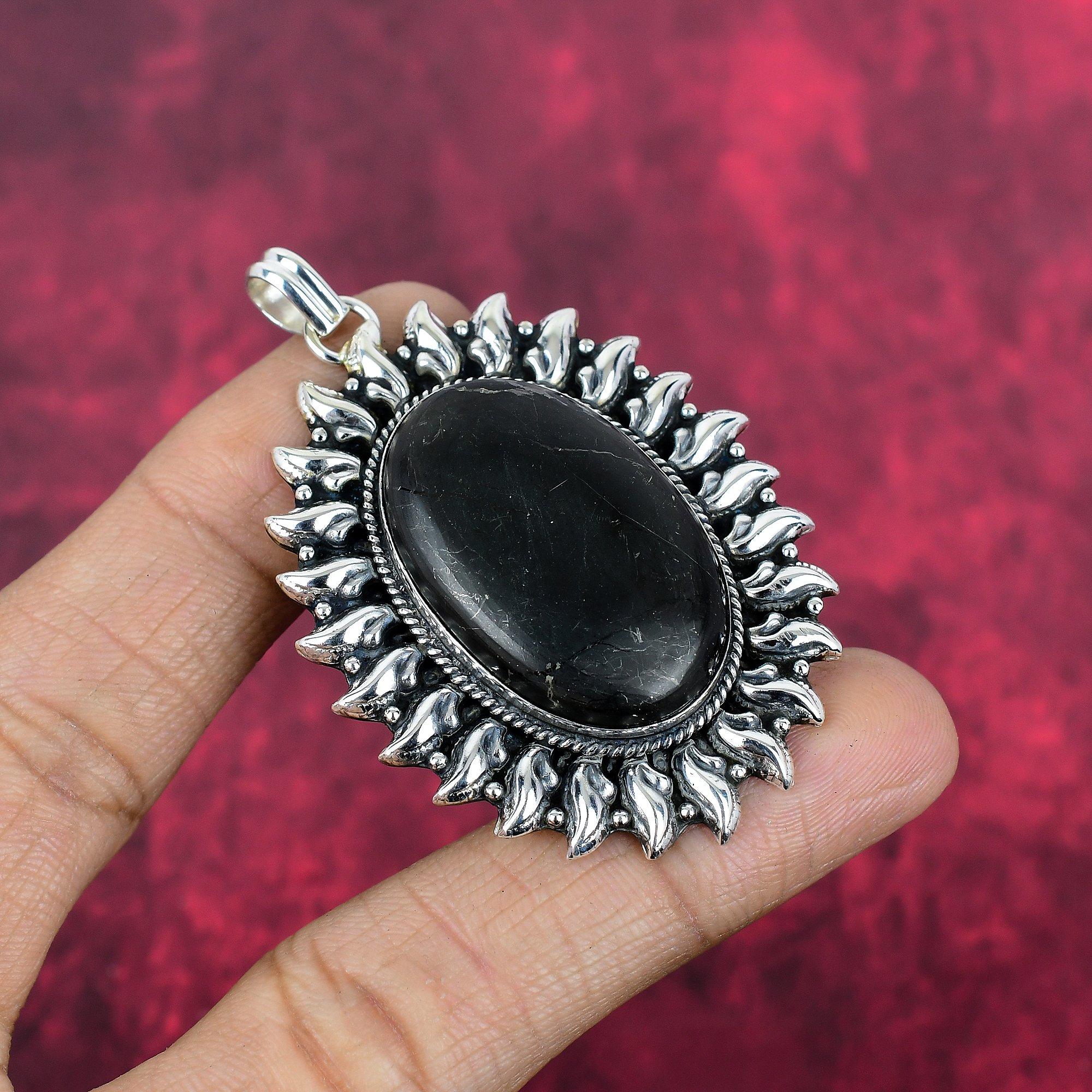 Shungit-Anhänger, 925 Sterling Silber Edelstein Schmuck, handgefertigter Anhänger, für Thanksgiving