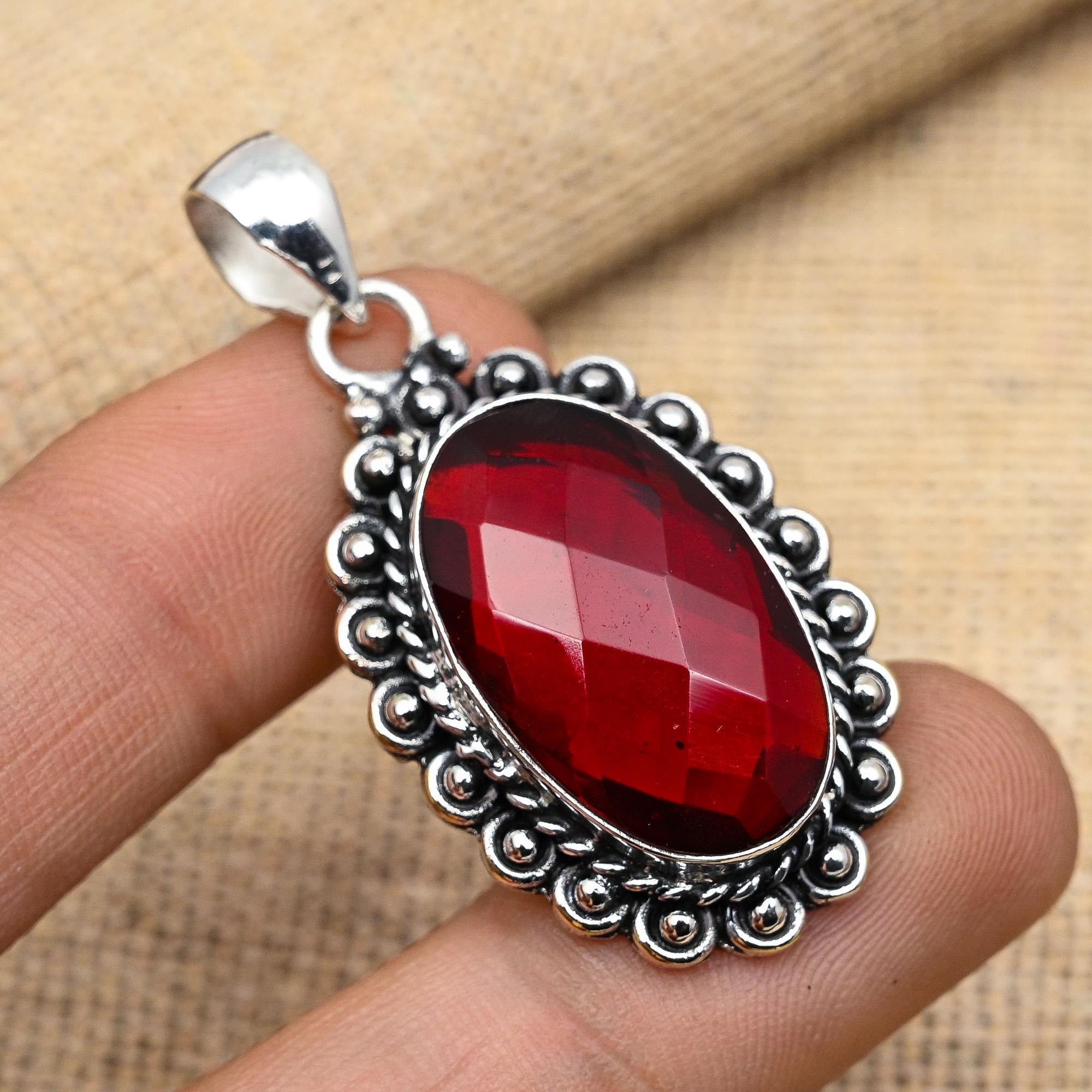 Glorious Red Garnet Gemstone Handmade 925 Sterling Silver Jewelry Pendant For Women