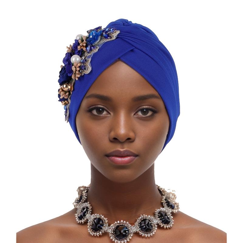 Women's Rhinestone Flower Turban Cap African Head Wraps Nigeria Wedding Party Headpiece Headwear Twisted Hat