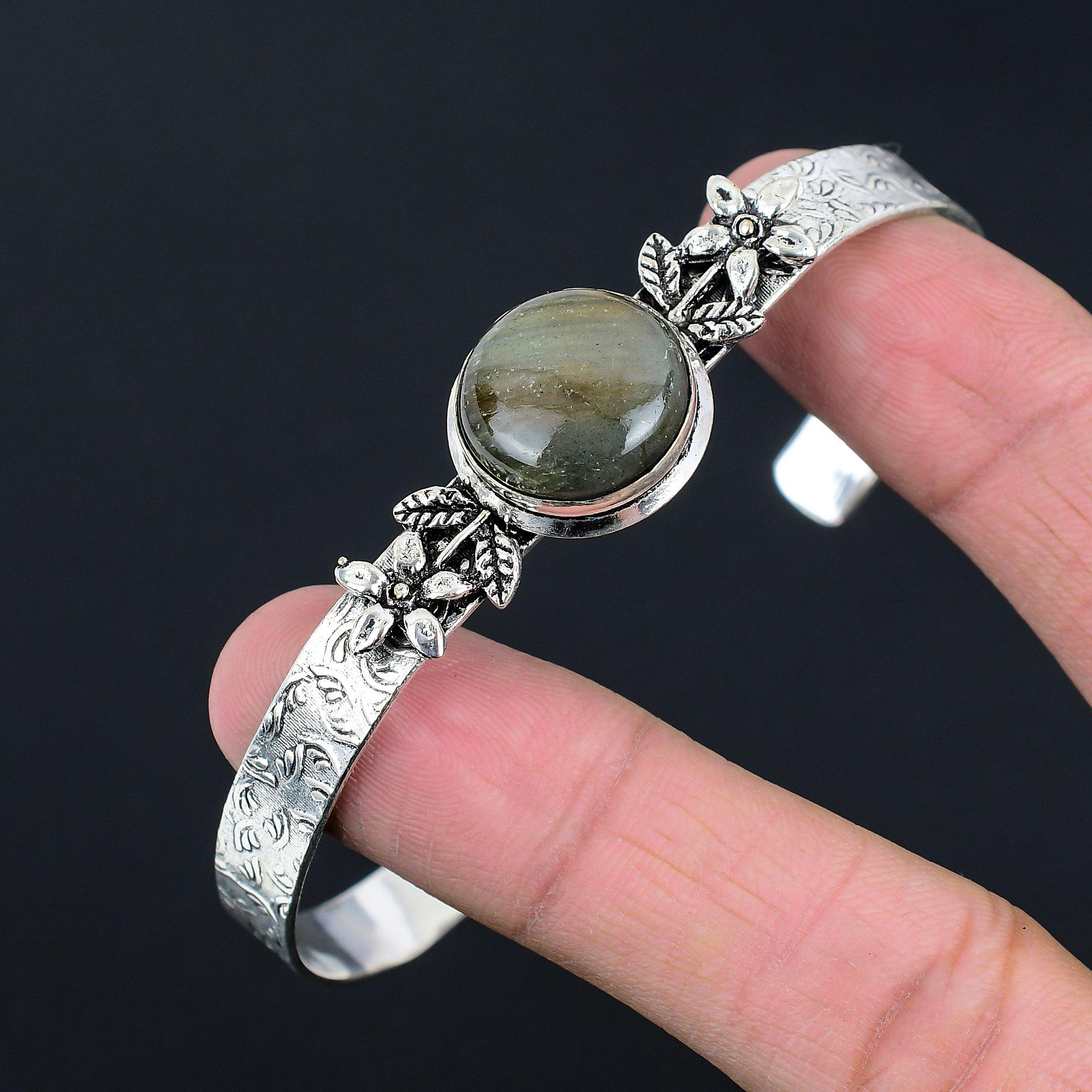 Mothers Day Deal 925 Sterling Silver Labradorite Gemstone Handmade Flower Bangle
