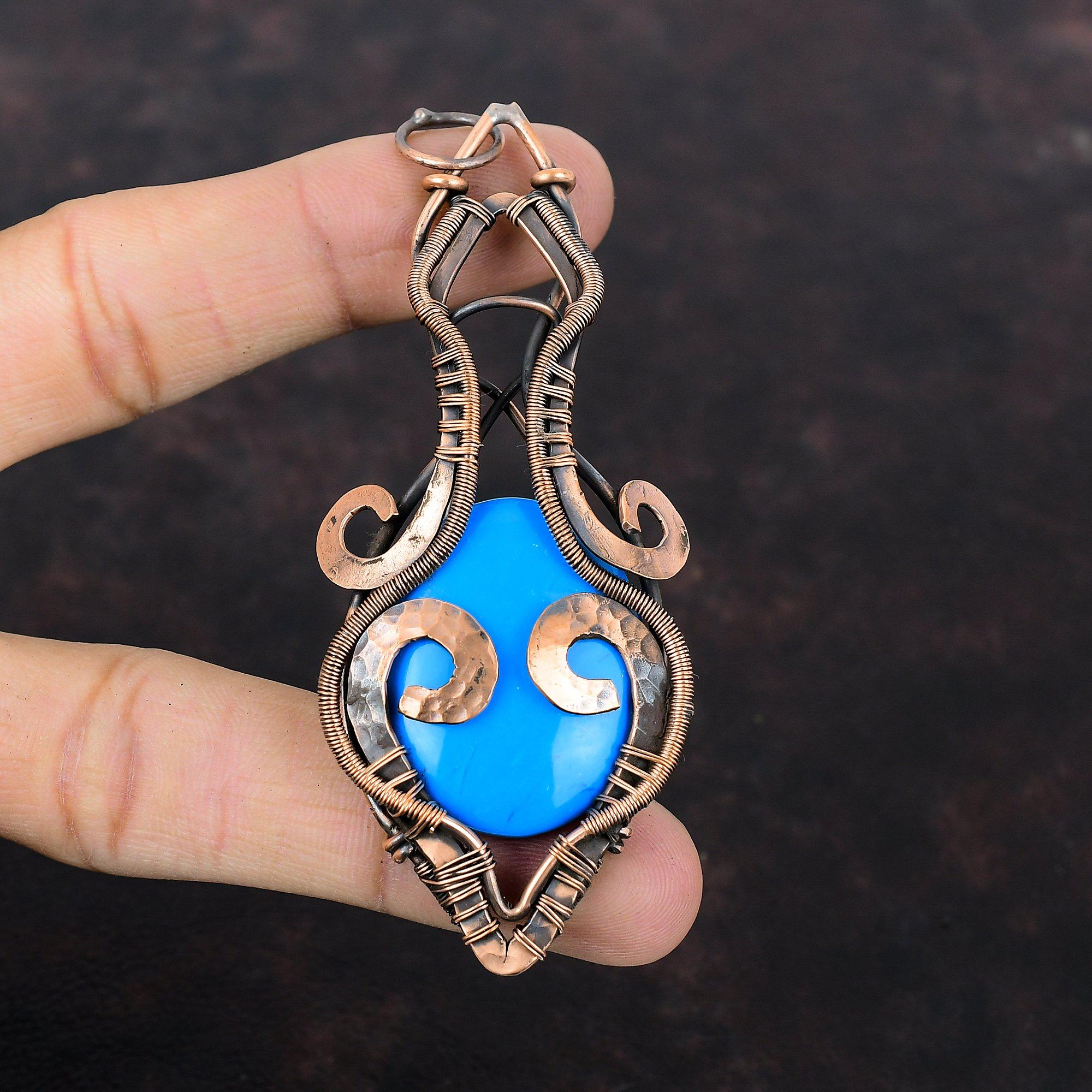 Sleeping Beauty Turquoise Pendant Copper Wire Wrapped Pendant Dainty Copper Jewelry Handmade Pendant Wire Wrap Gemstone Jewelry Wedding Gift