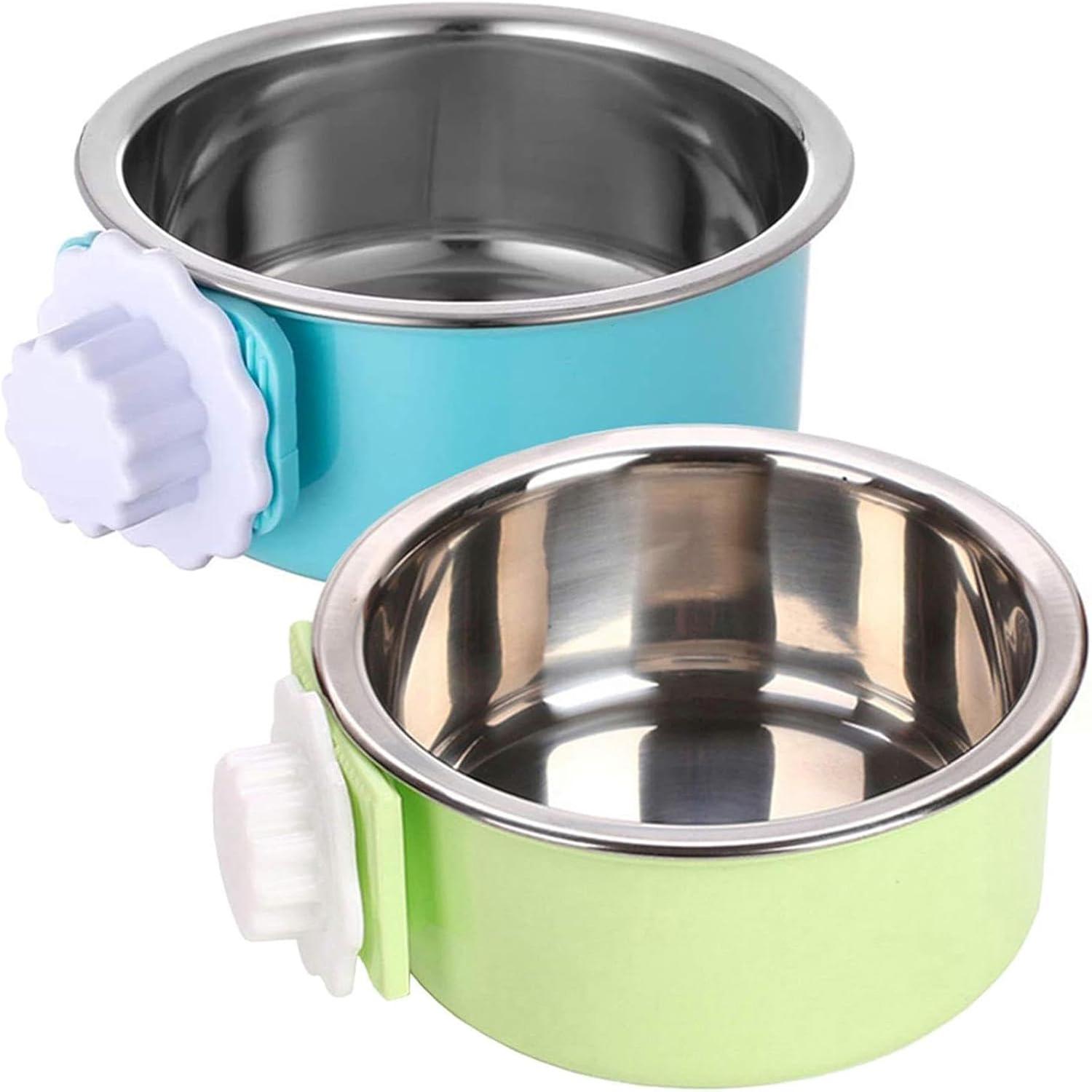 Dog Bowl, Removable Stainless Steel Hanging Pet Kennel Cage Bowl Food & Water Feeder Coop Cup for Puppy, Cat, Rabbit