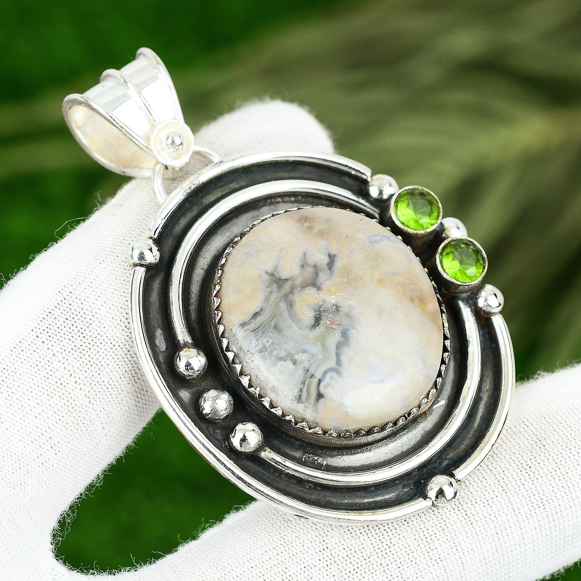 Mothers day Deal 925 Sterling Silver Porcelain Jasper Stone Peridot New Pendant
