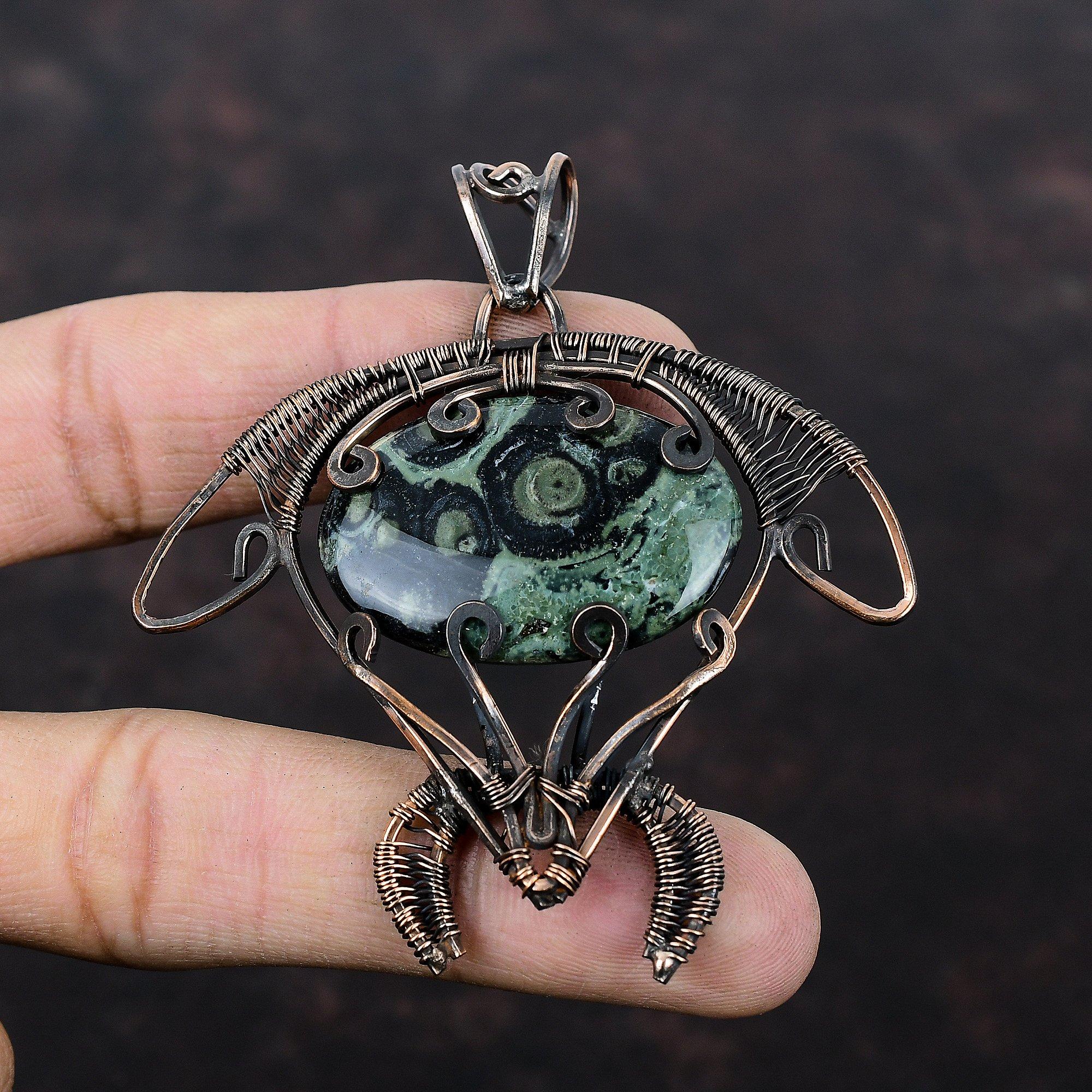 Kambaba Jasper Pendant Copper Wire Wrapped Pendant Tortoise Pendant Handmade Gemstone Pendant Dainty Copper Wire Wrap Jewelry Gift For Women