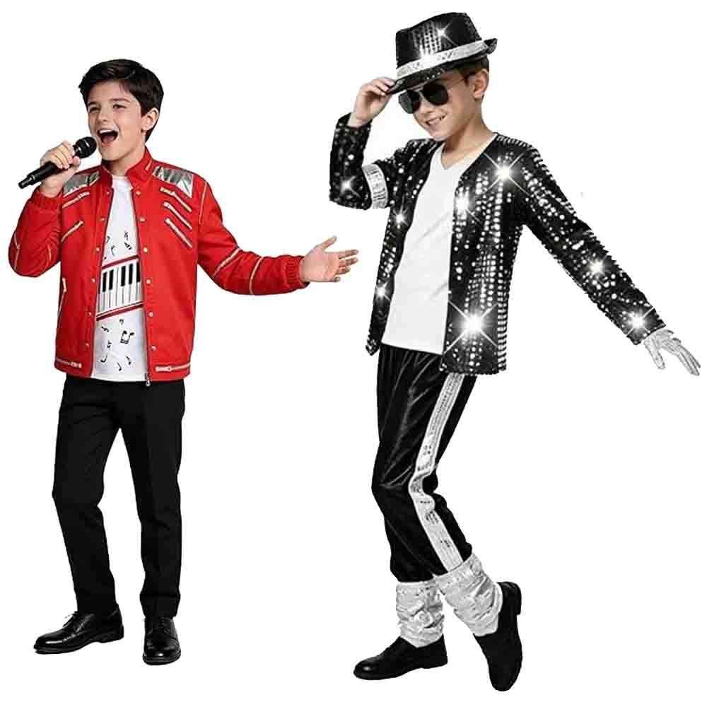 Movie Michael Jackson Beat It Red Jacket Pants Wig For Kids Boys Halloween Brithday Christmas Party Costume