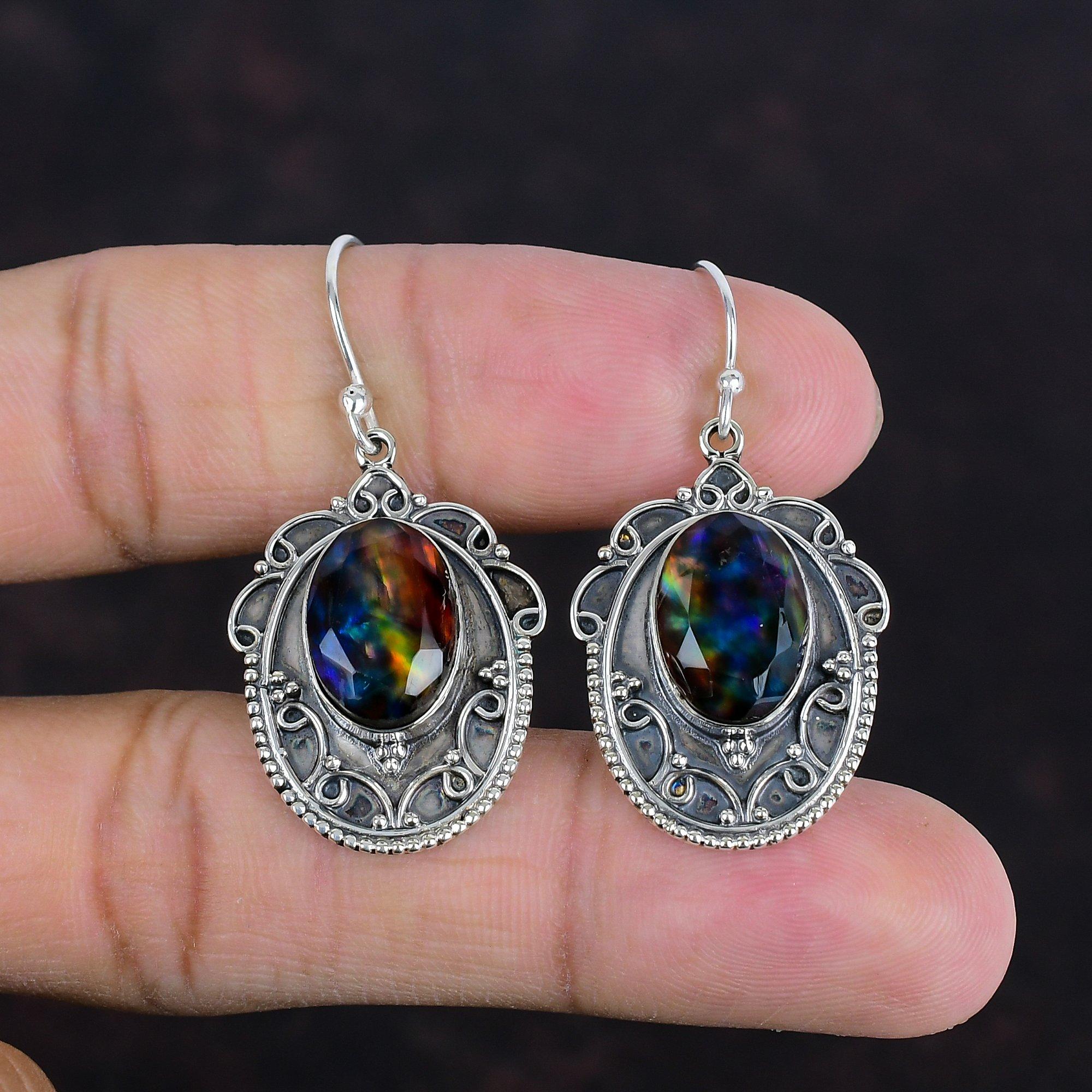 Faceted Ammolite Earring Gemstone Earrings Handmade Jewelry 925 Sterling Silver Earring Vintage Earring Anniversary Gifts Birthstone Jewelry