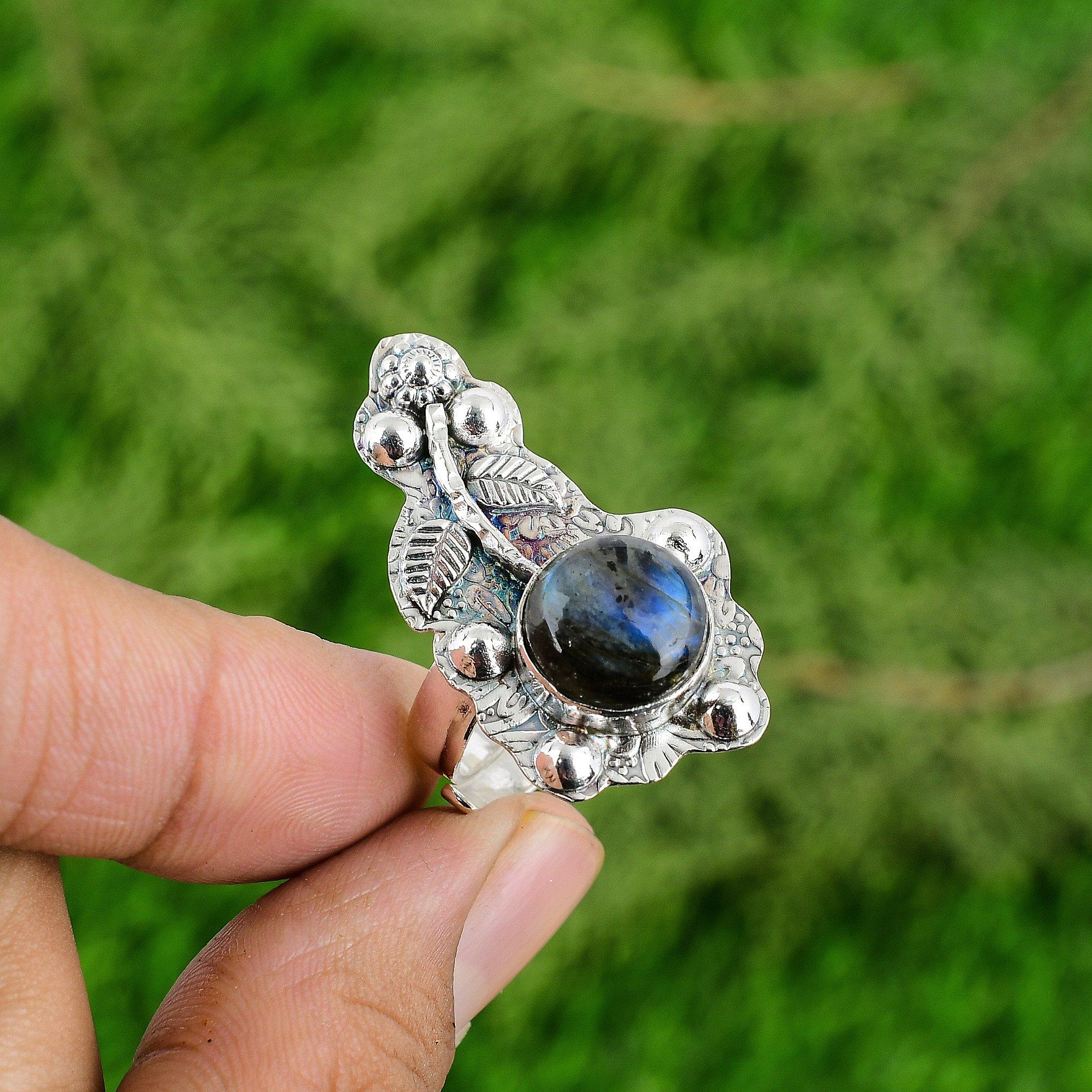 Mothers day Deal Labradorite Gemstone New Flower Promise Ring Jewelry 925 Silver