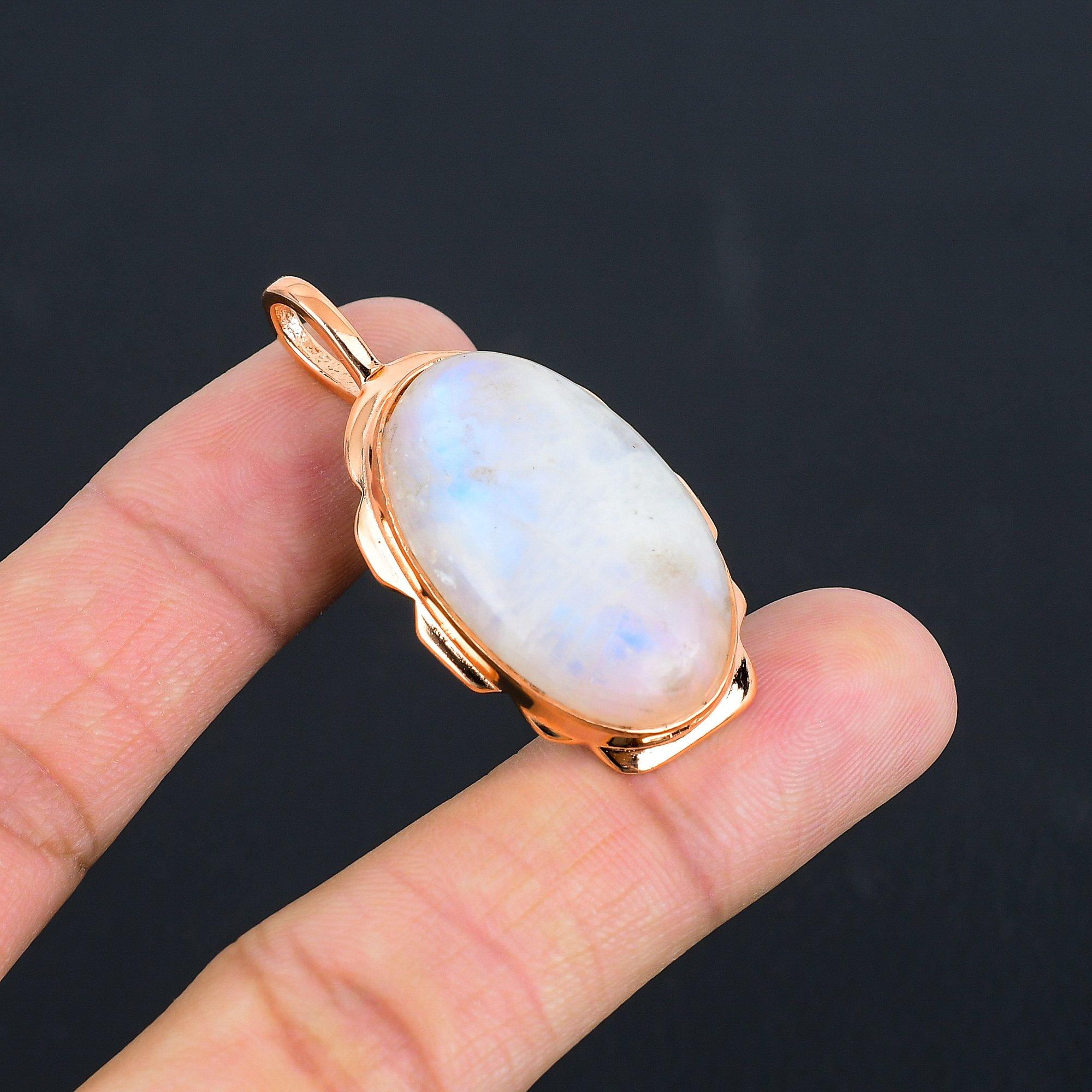 Rainbow Moonstone Gemstone Copper Handmade Jewelry Pendant For Women