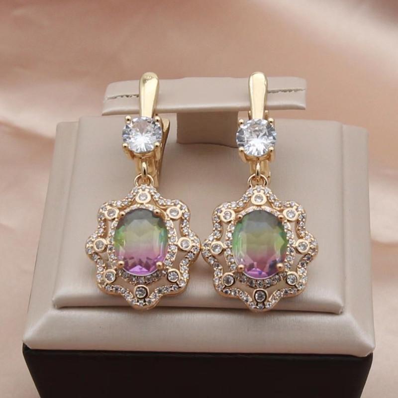 Luxurious Oval Zircon Drop Earrings for Women Fashion Gold Color Earring Jewelry Party Accessories