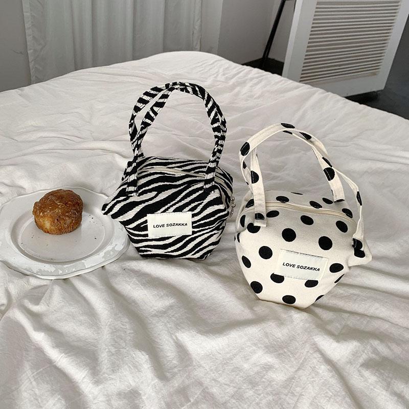 Women Wave Dot Contrast Color Handbag Retro Fairy Walking Shoulder Bag