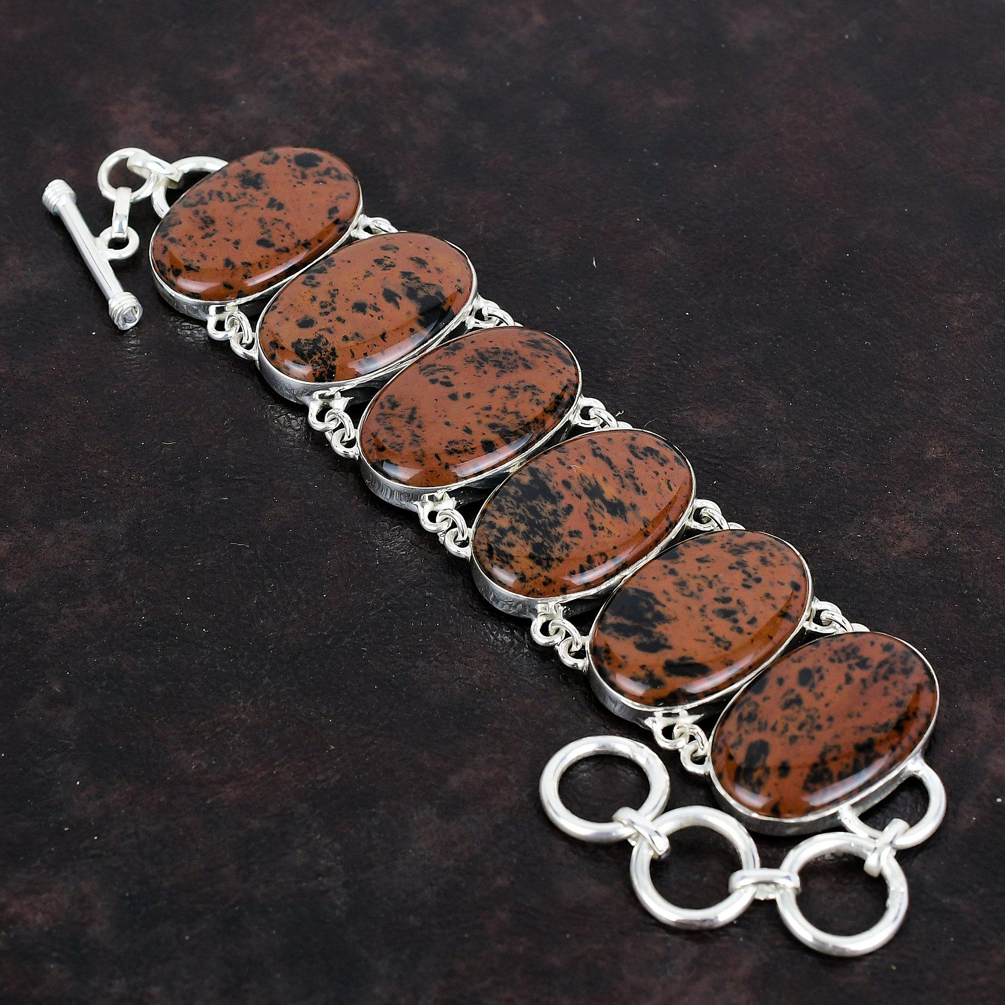 Mahogany obsidian bracelet gemstone jewelry handmade bracelet 925 sterling silver adjustable chain bracelet birthstone jewelry gifts for her