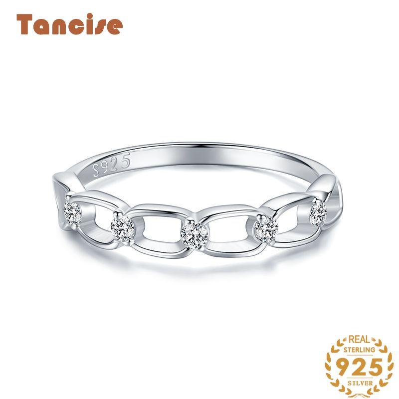 Tancise Classic 925 Sterling Silver Zirkonový prsten Dámské šperky Svatební slib Dárek na párty