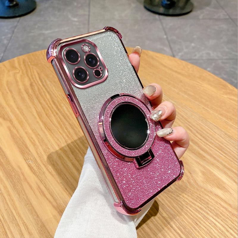 Electroplated Glitter Gradient Phone Case For XiaoMi RedMi Note 10 10S 10T 9 9S Pro Max 8 4G 5G with Mirror Ring Stand, Shockproof Cover