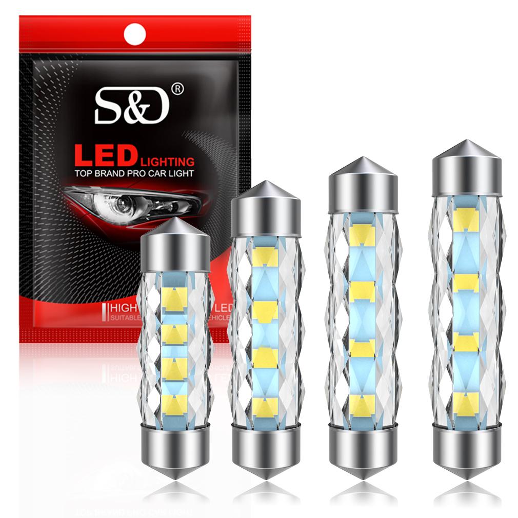 2 Piezas Bombillas LED C5W C10W 360° Canbus 31mm 36mm 39mm 41mm Festón 8SMD Led Luz Interior de Coche Domo Lectura Lámpara de Puerta 12V Auto 6000K Blanco