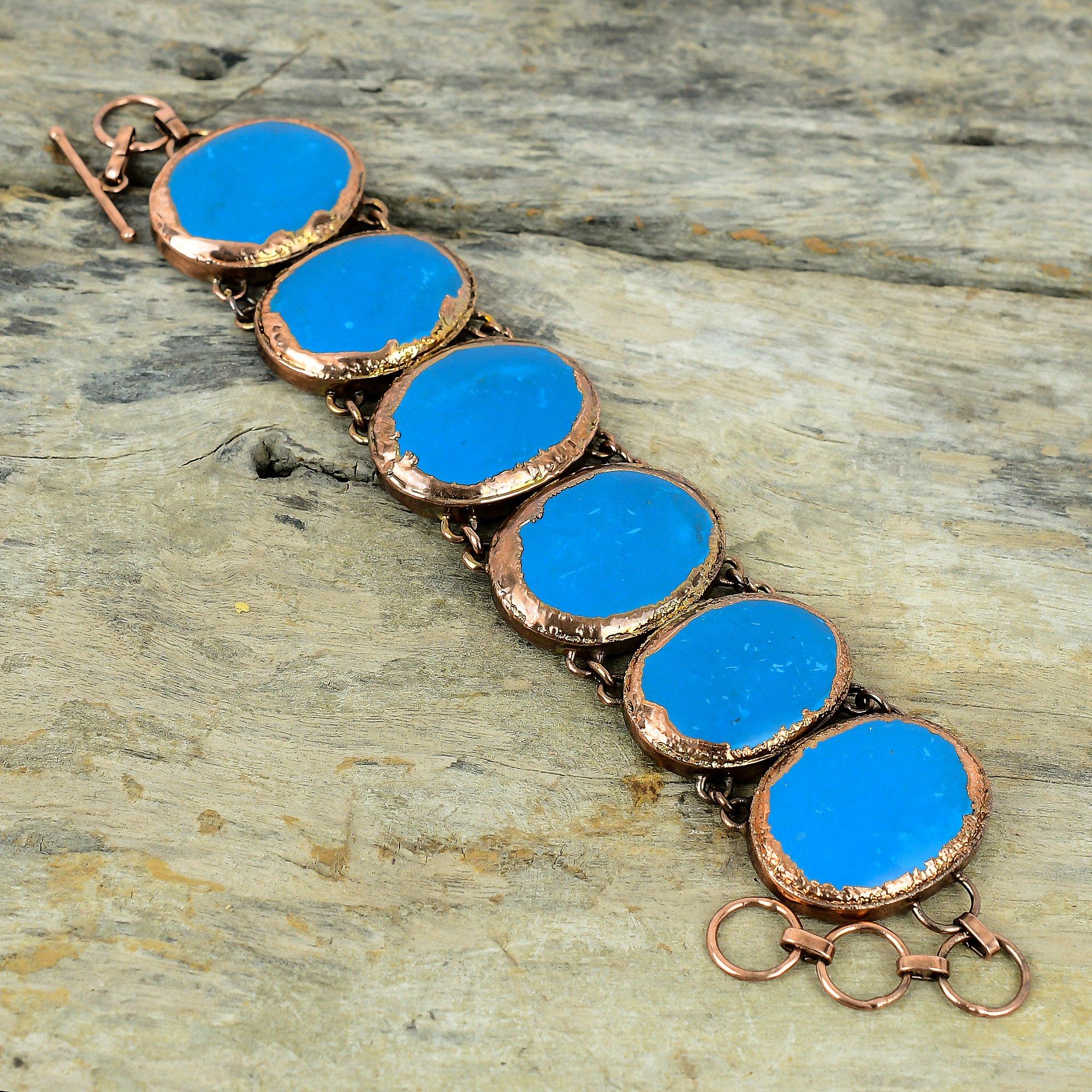 Sleeping Beauty Turquoise Bracelet Electroformed Copper Bracelet Adjustable Chain Bracelet Gemstone Jewelry Handmade Bracelet Gifts For Wife