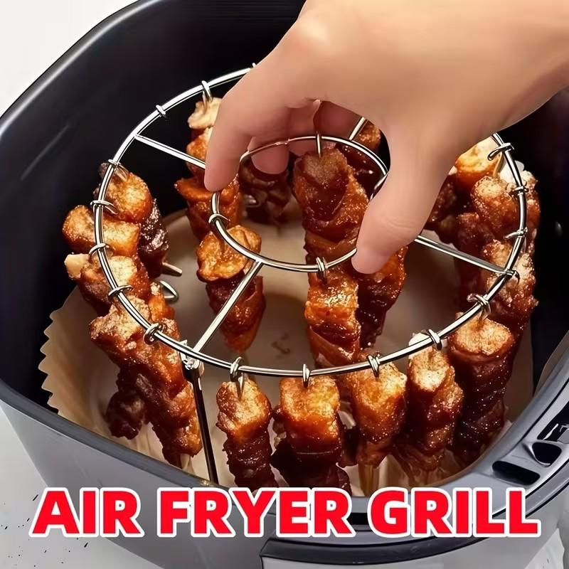 Diseñado para Freidoras de Aire Acero Inoxidable 304 Estante Multinivel + 24 Brochetas Compatible con Freidoras de Aire y Hornos de 3QT–6QT Un Imprescindible para Asar en la Cocina