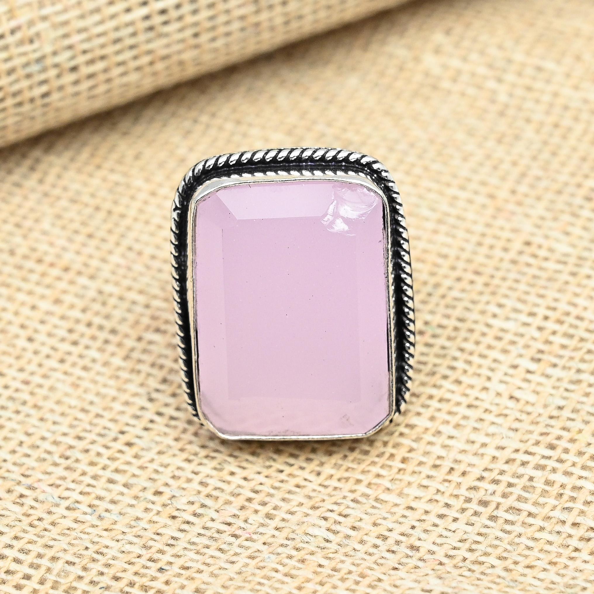 Calcedonie roz Gemstone 925 Sterling Silver Inel lucrat manual Bijuterii pentru femei