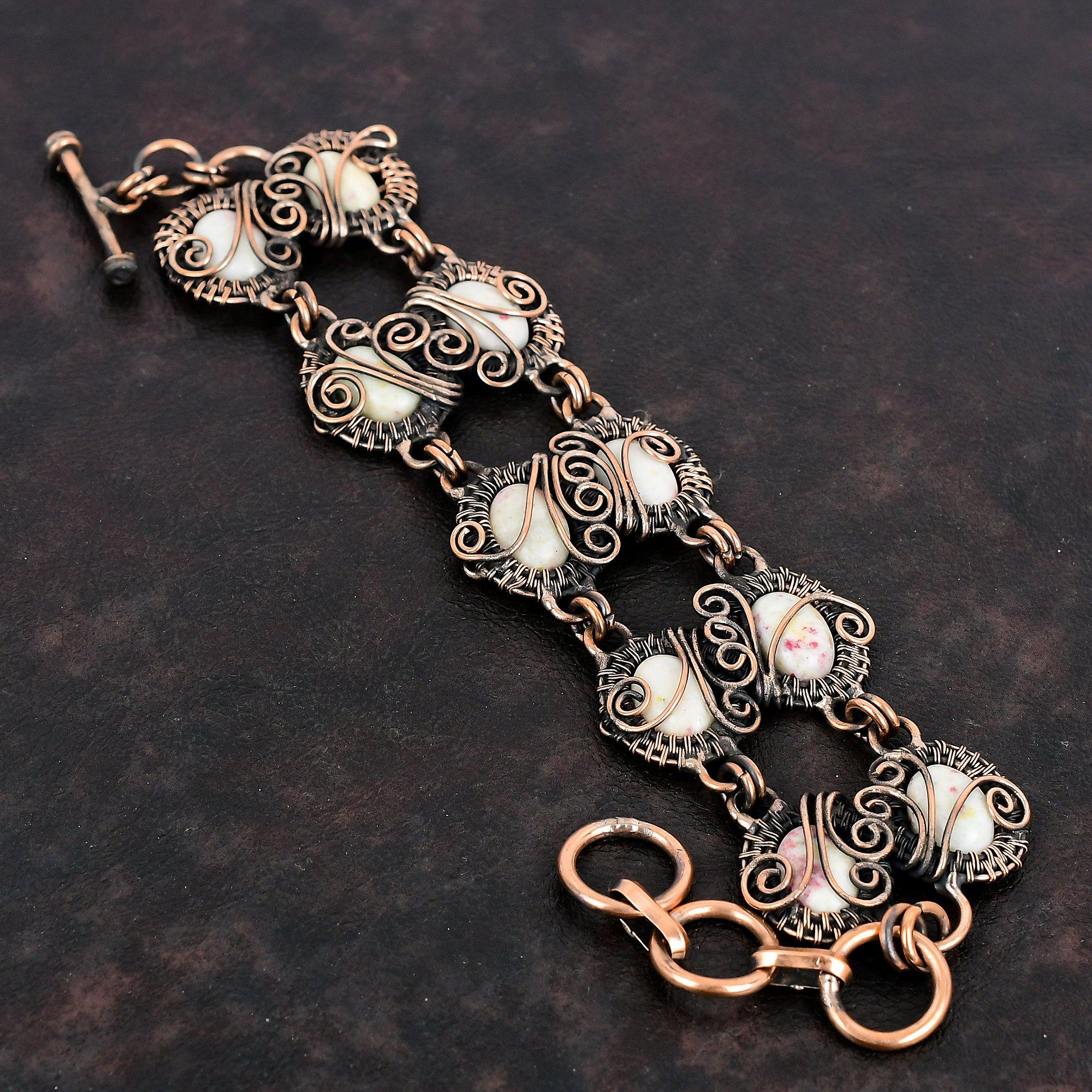 Cinnabarite Bracelet Copper Wire Wrapped Bracelet Adjustable Chain Bracelet Handmade Jewelry Natural Gemstone Bracelet Copper Jewelry For Gifts