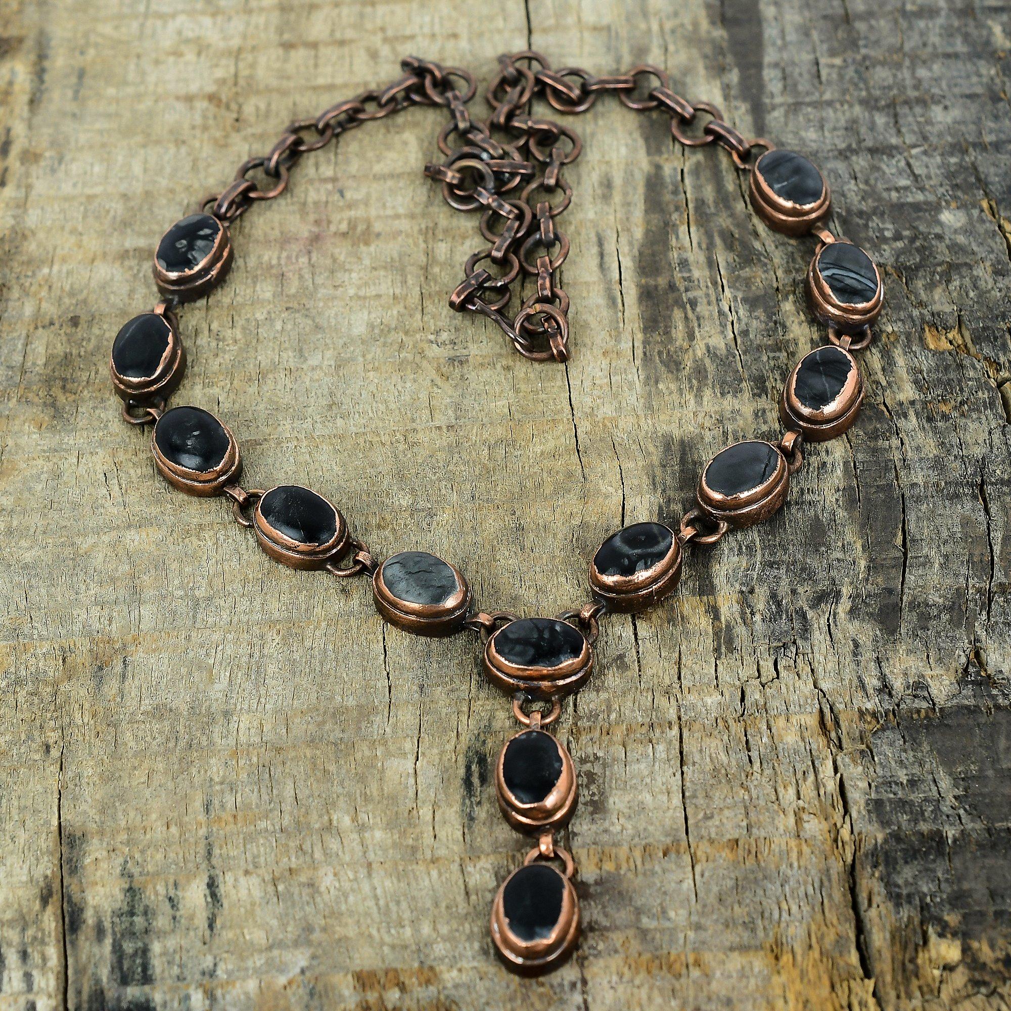 Picasso jasper necklace electroformed copper necklace adjustable chain necklace handmade copper jewelry real gemstone necklace gifts for her